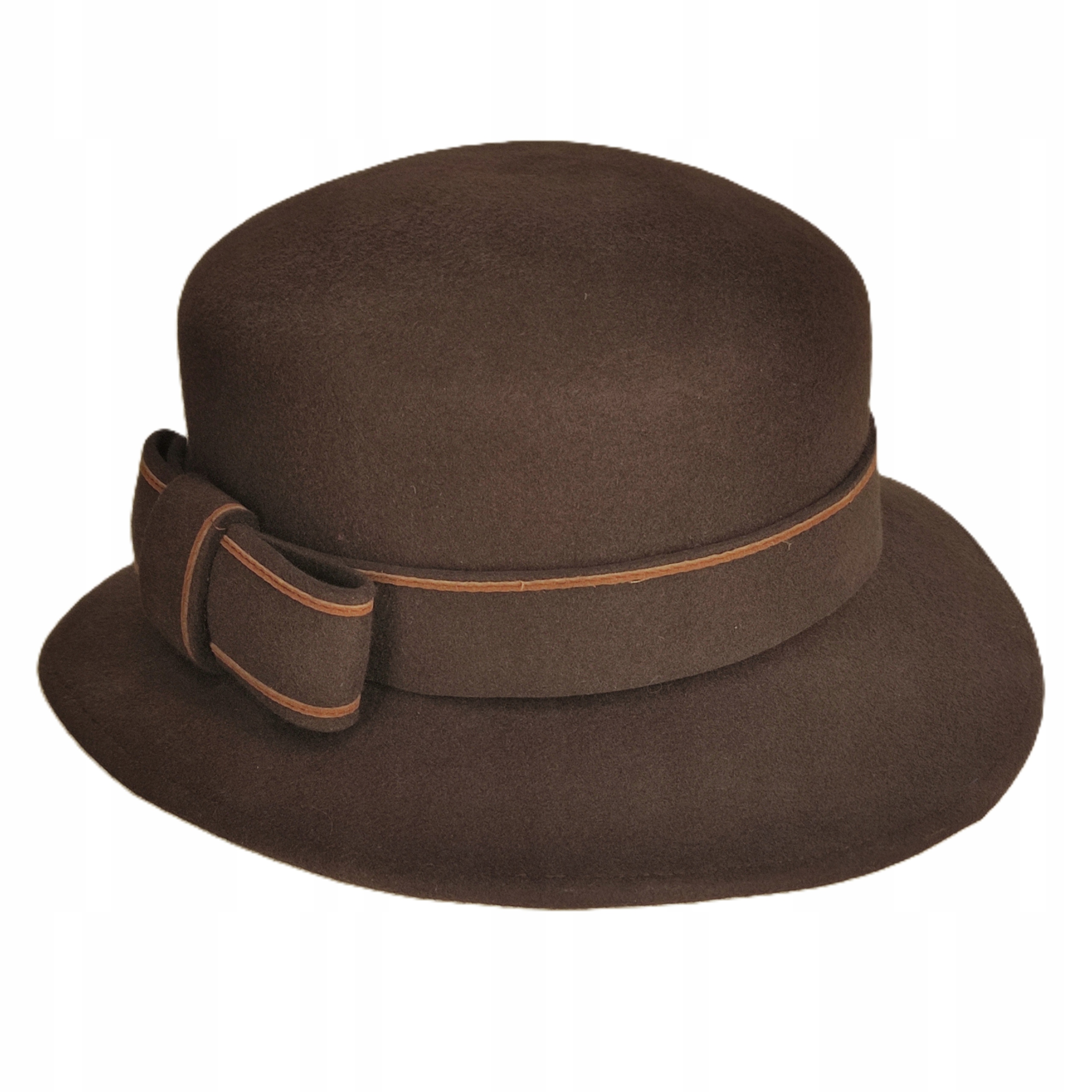 Dámský vlněný plstěný klobouk elegantní Hnědý plst 55/56 cm SOP3a Polský