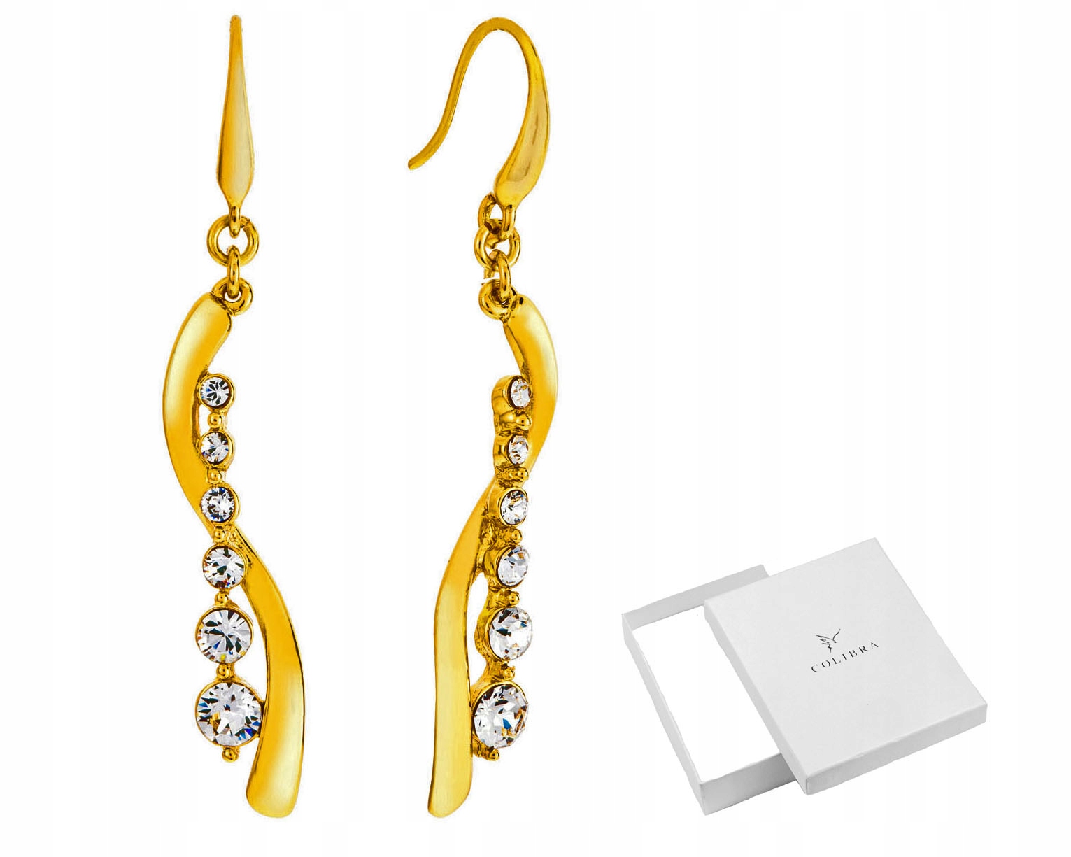 

Złote Kolczyki Długie Kryształki Swarovski Colibra