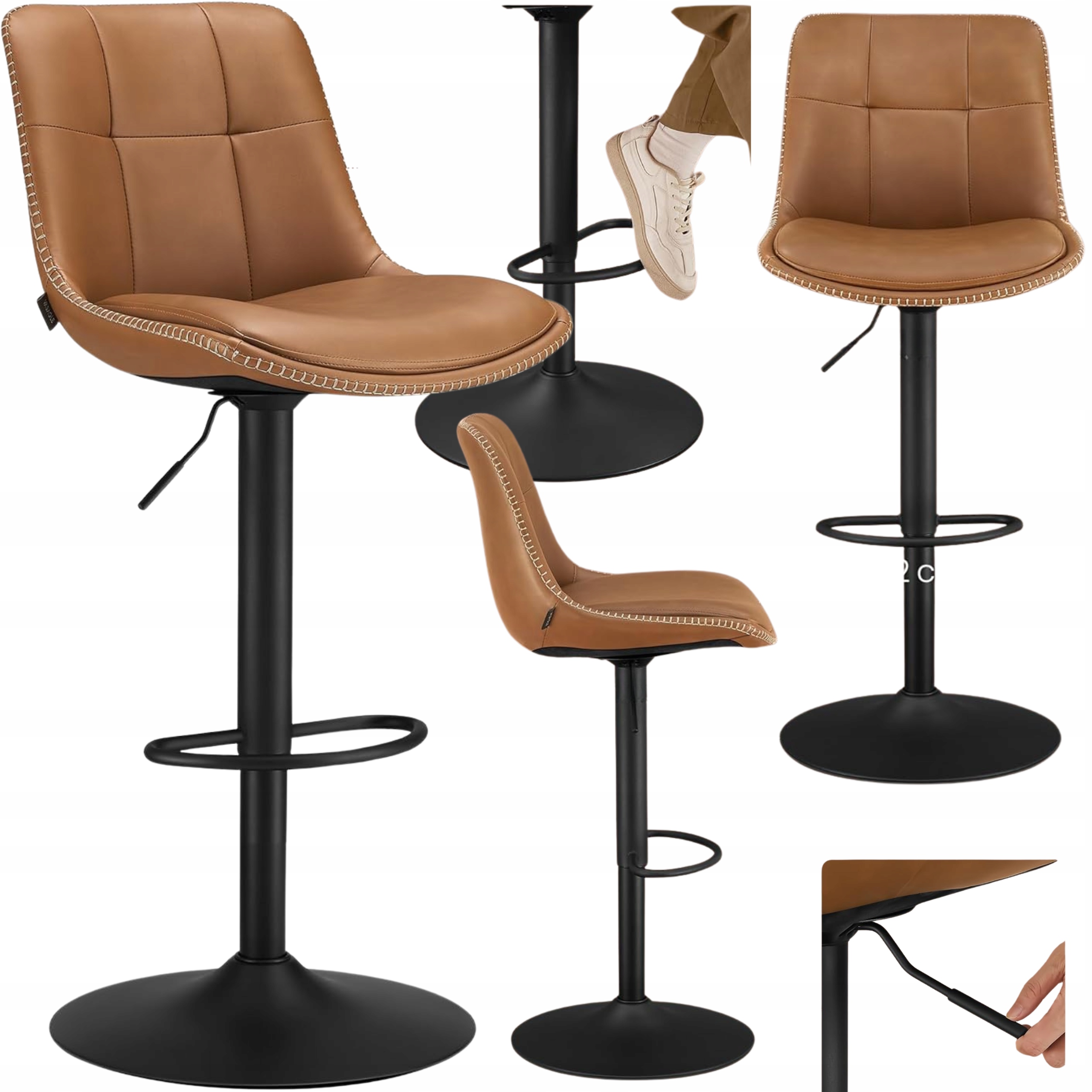 Otočné stoličky s opierkou na ostrov 2ks Karamelová hnedá vysoká sada Hoker