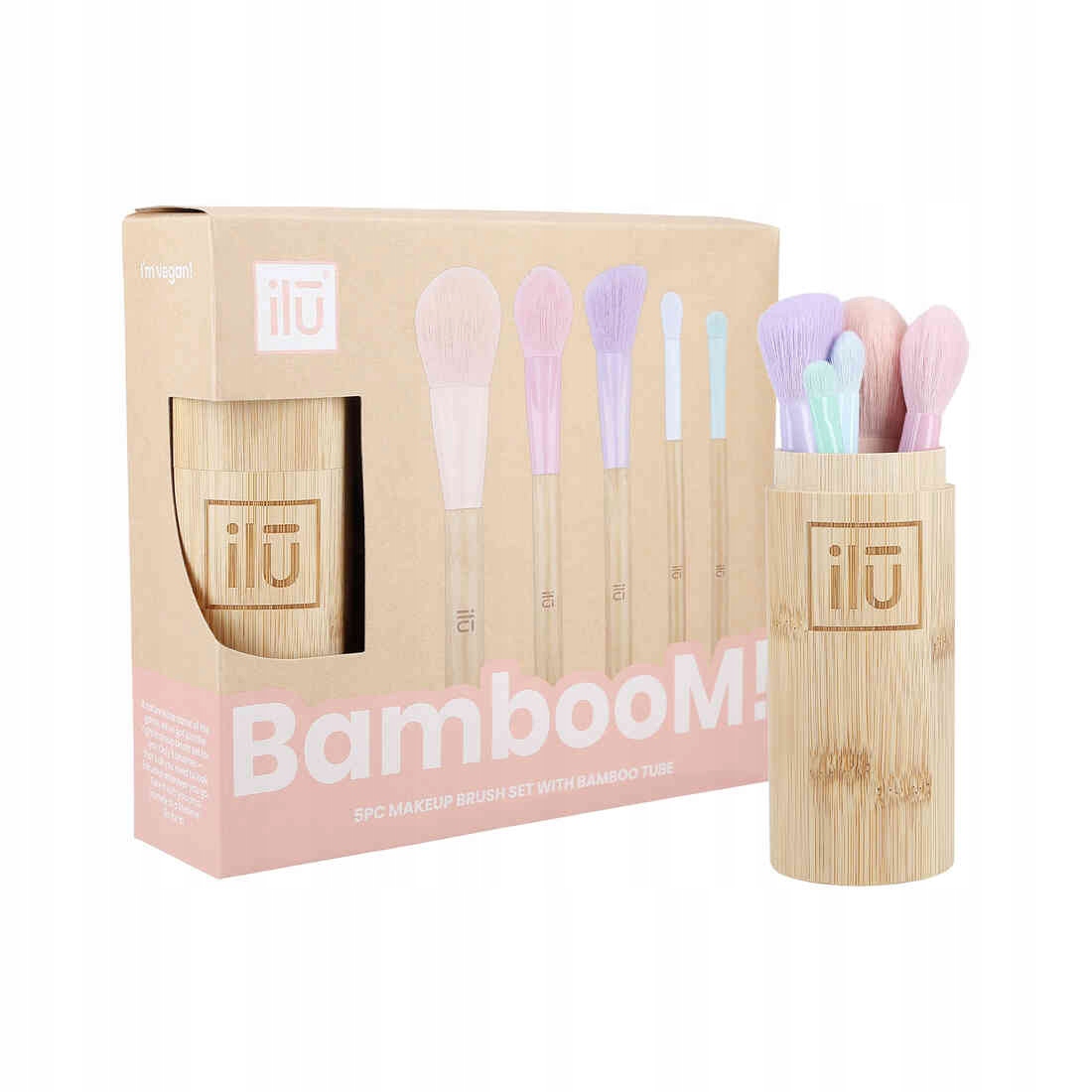 Ilū BambooM! Sada 5 štětců na make-up bambusové pouzdro