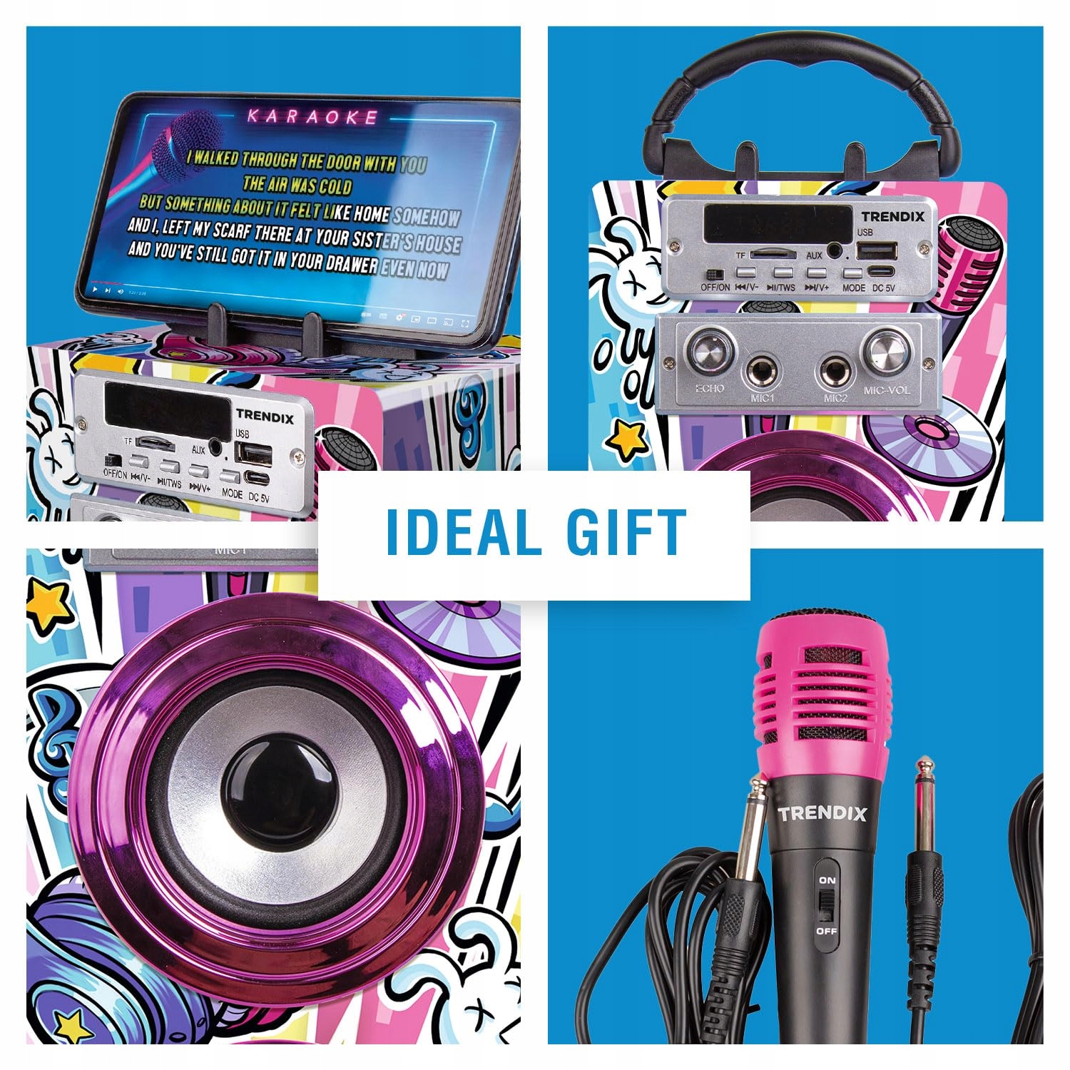 TRENDIX Karaoke Dla Dzieci Różowy Zestaw Z 2 Mikrofonami USB Bluetooth SD — miniatura 2