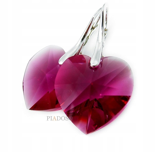 Náušnice Krystaly Fuchsia Heart Stříbro Certifikát