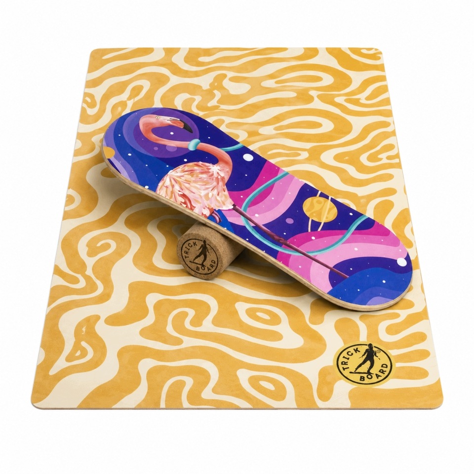 Trickboard Balance Board Large Flaming z korkowym wałkiem dywanik mały