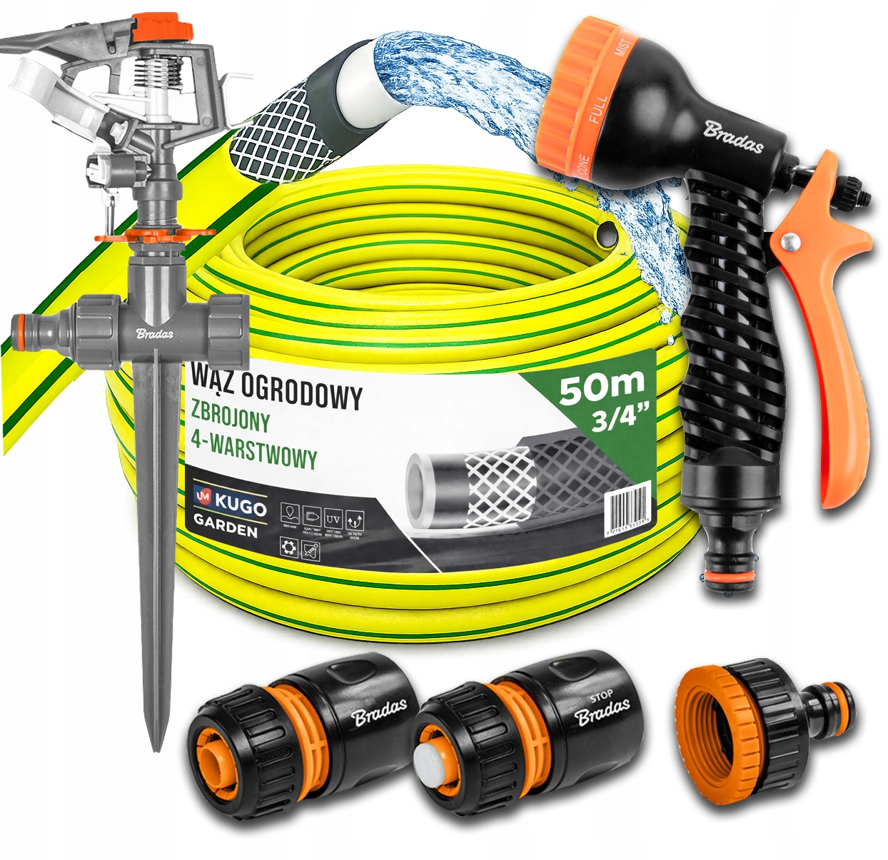 Hadice 3/4" 50 m 4 Vrstvy Zavlažovací Pistole Set Bradas