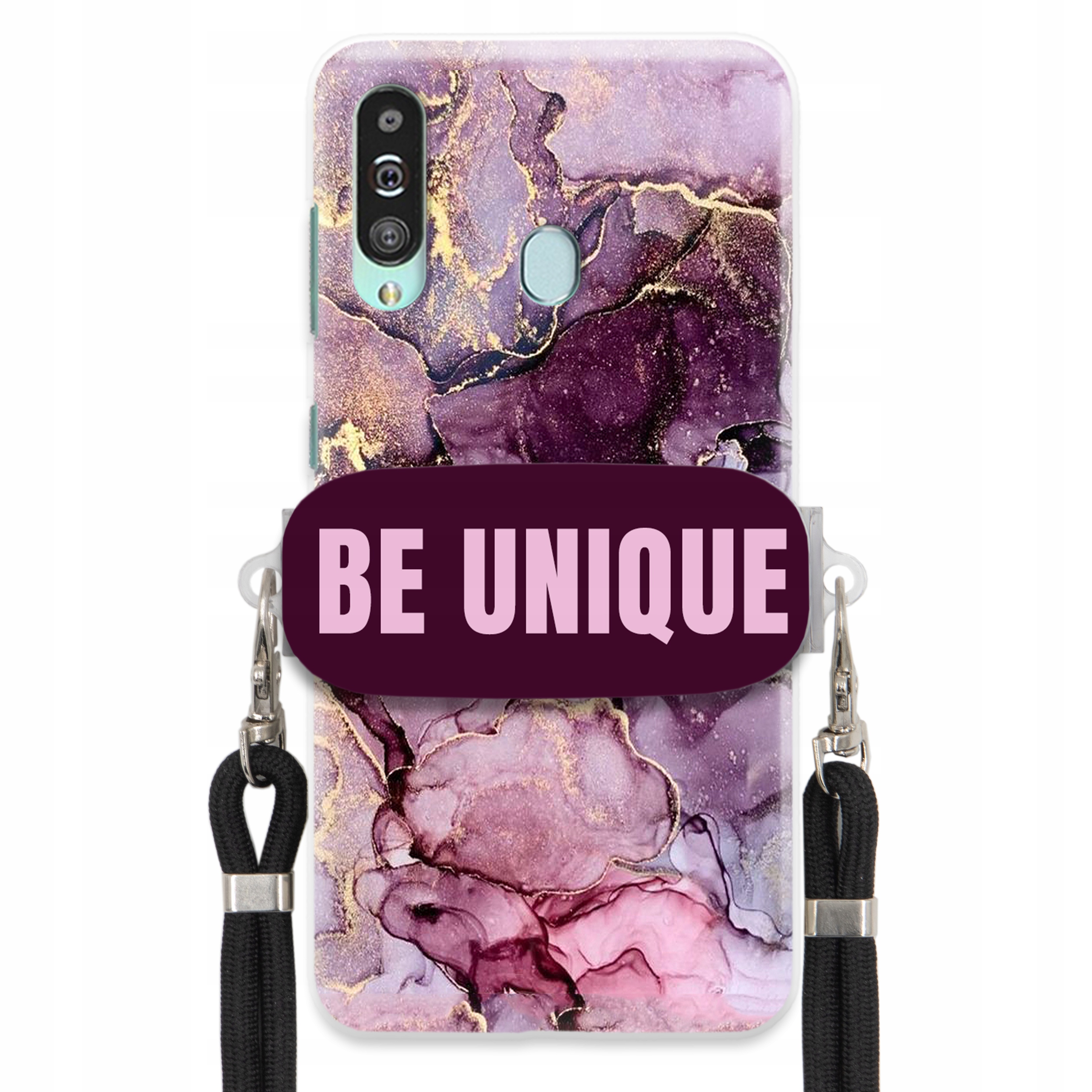 Pouzdro Premium pro Samsung A60 Case Uchytky Šňůrka Černá Fialová Mramor
