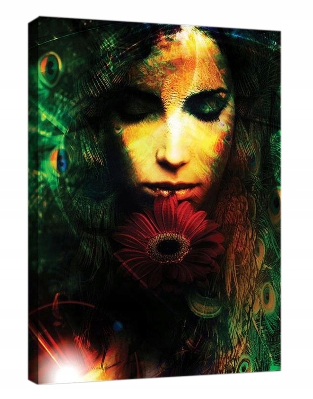 Obraz 75x100 Mystika tajemství žena květina páv peří melancholie krása