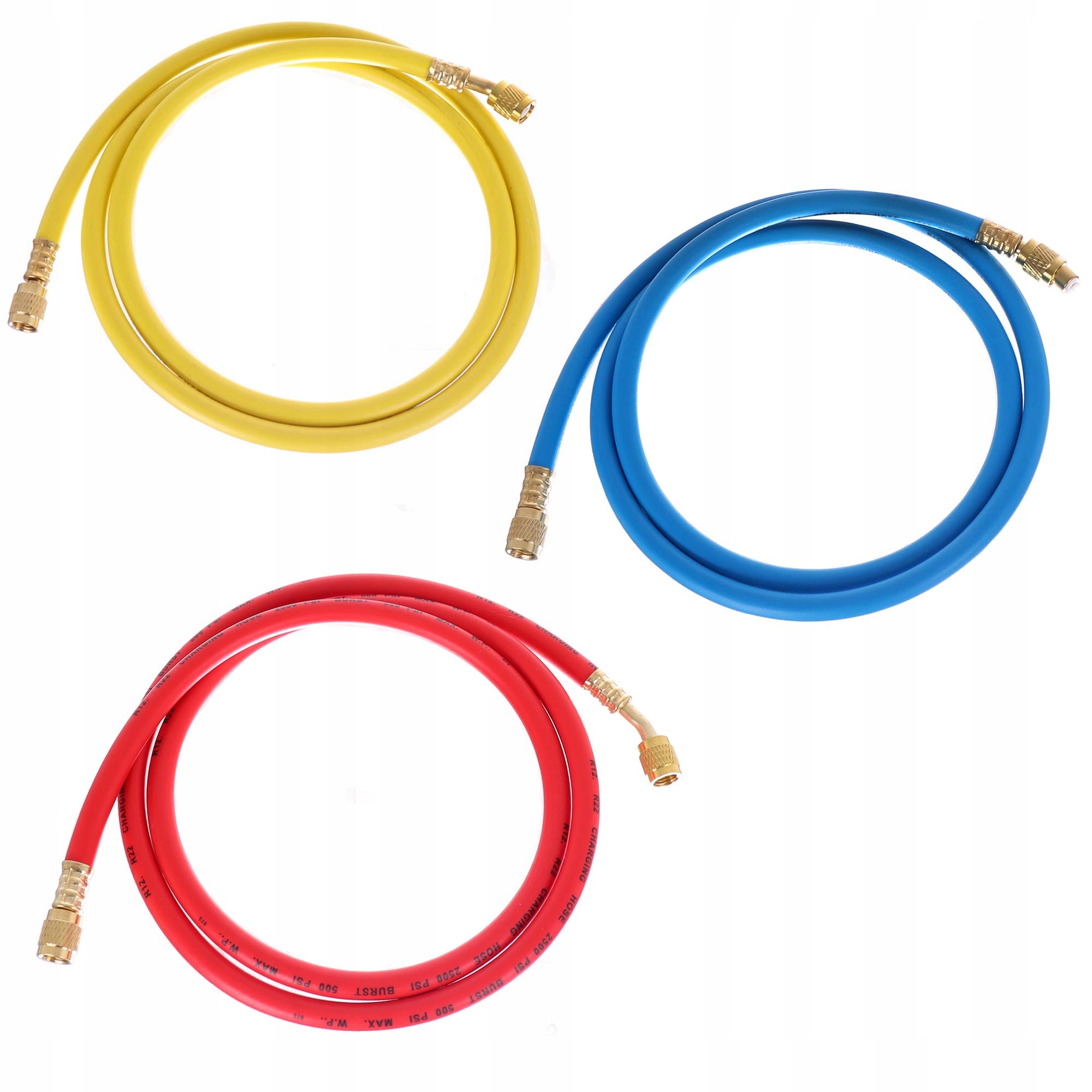 Przewody serwisowe do klimatyzacji 3 szt. R134A R1234YF gwinty 1/4" Sae