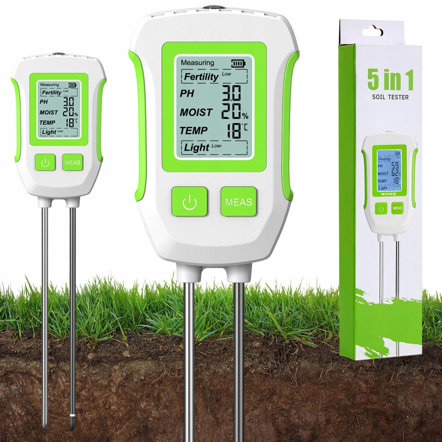 Kyseloměr Na Půdu Tester 5V1 S LCD, Úrodnost, Vlhkost Ph Pro Zahradu, Skleník