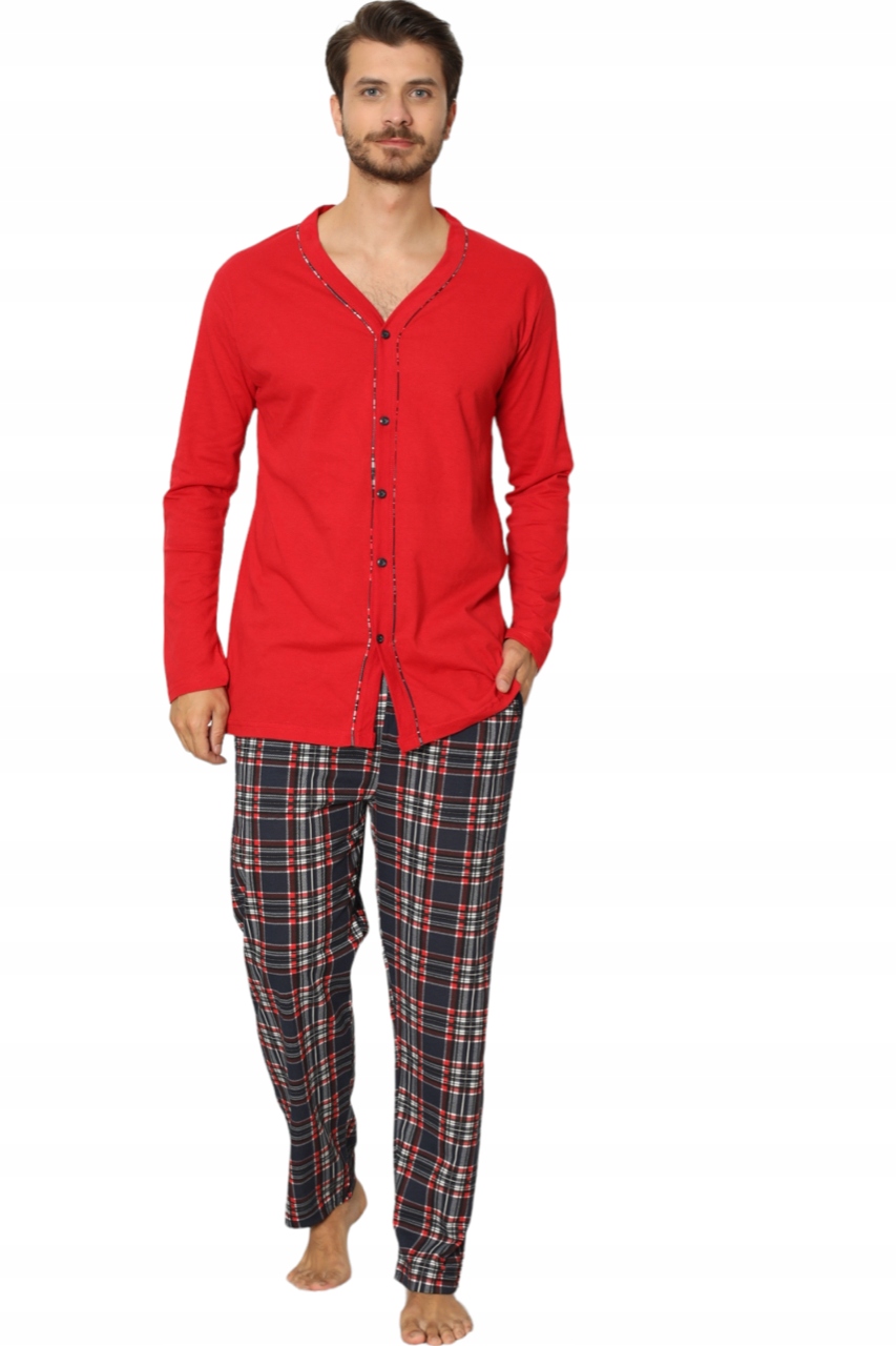 PIŻAMA MĘSKA DŁUGI RĘKAW CAŁA ROZPINANA/BAWEŁNA Marka La Penna