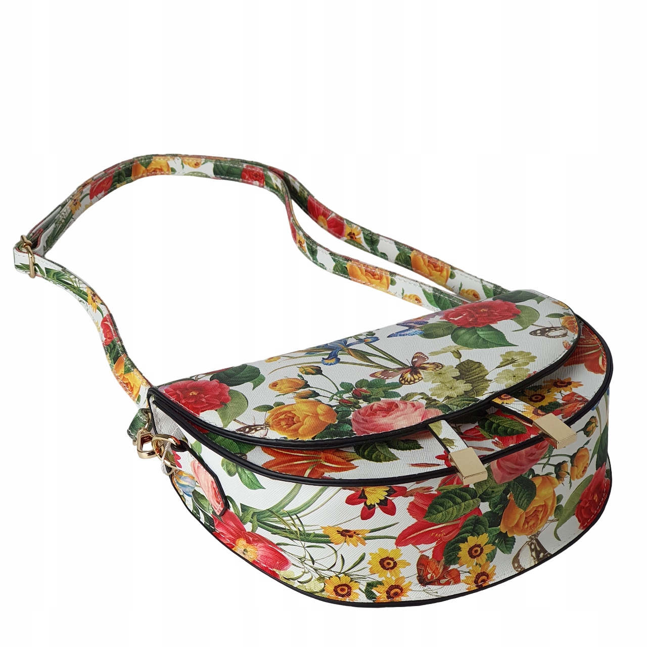 TOREBKA DAMSKA MAŁA LISTONOSZKA NA RAMIĘ KWIATY ŁĄKA BOHO Model RED FLOWER