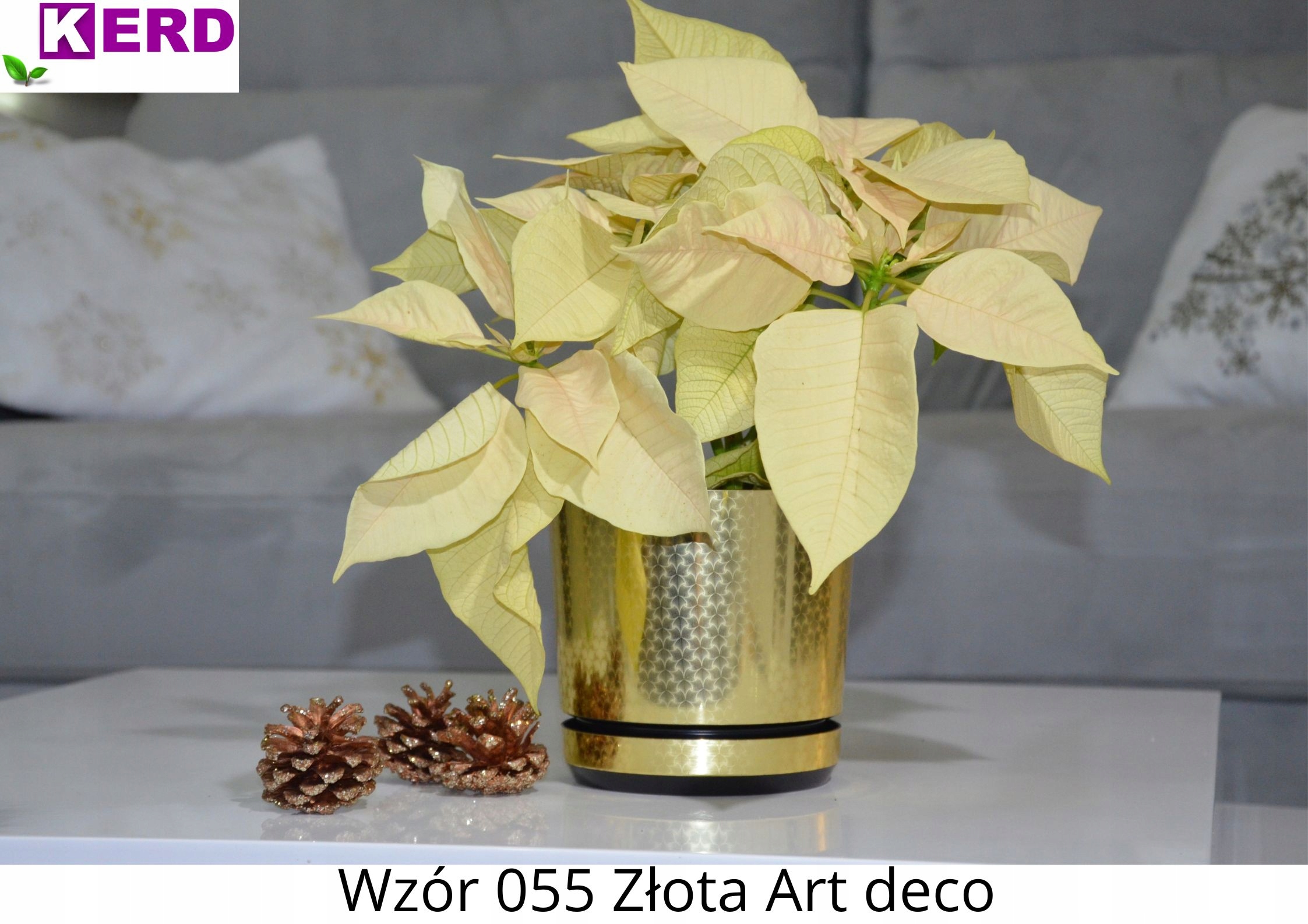 18 Doniczka z podstawką Osłonka ZŁOTA Art deco piękny wzór w stylu Glamour Materiał wykonania tworzywo sztuczne