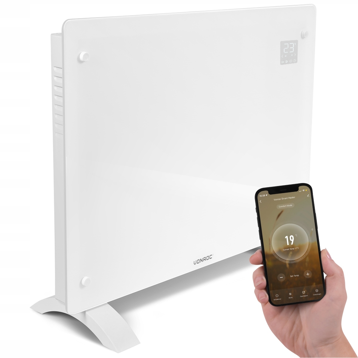 Luksusowy grzejnik elektryczny konwektor szklany panel 1500W WiFi