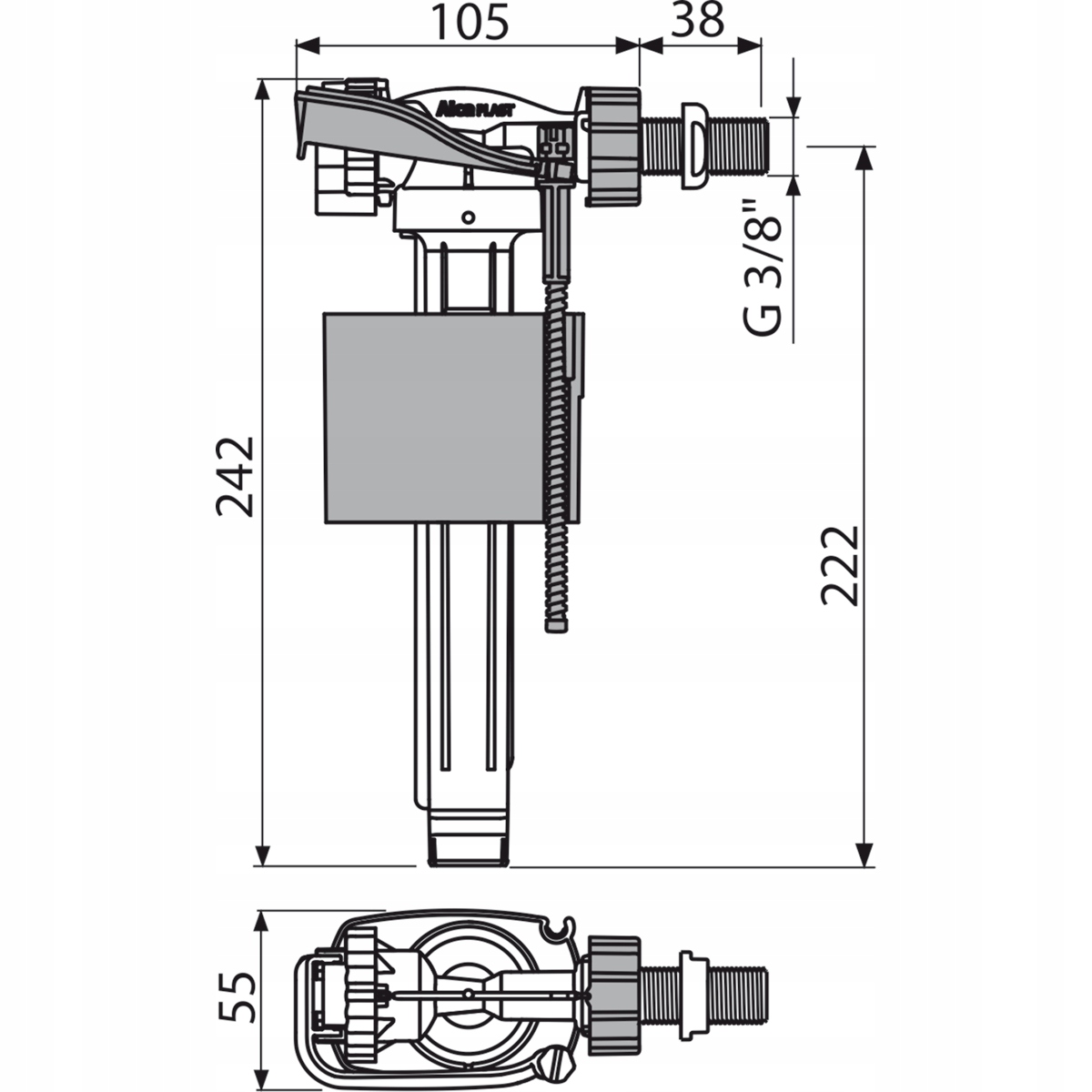 Zawór napełniający do spłuczki Alcaplast 3/8 A150