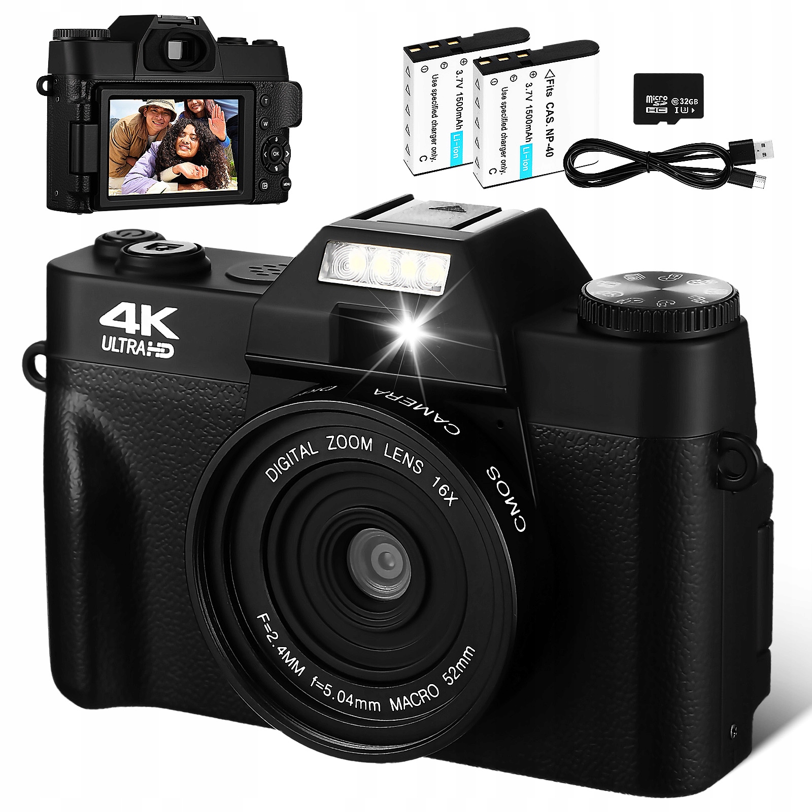 Digitální Fotoaparát S 3" Otočnou Obrazovkou 56MP, 4K Video, Wifi, Fotografování