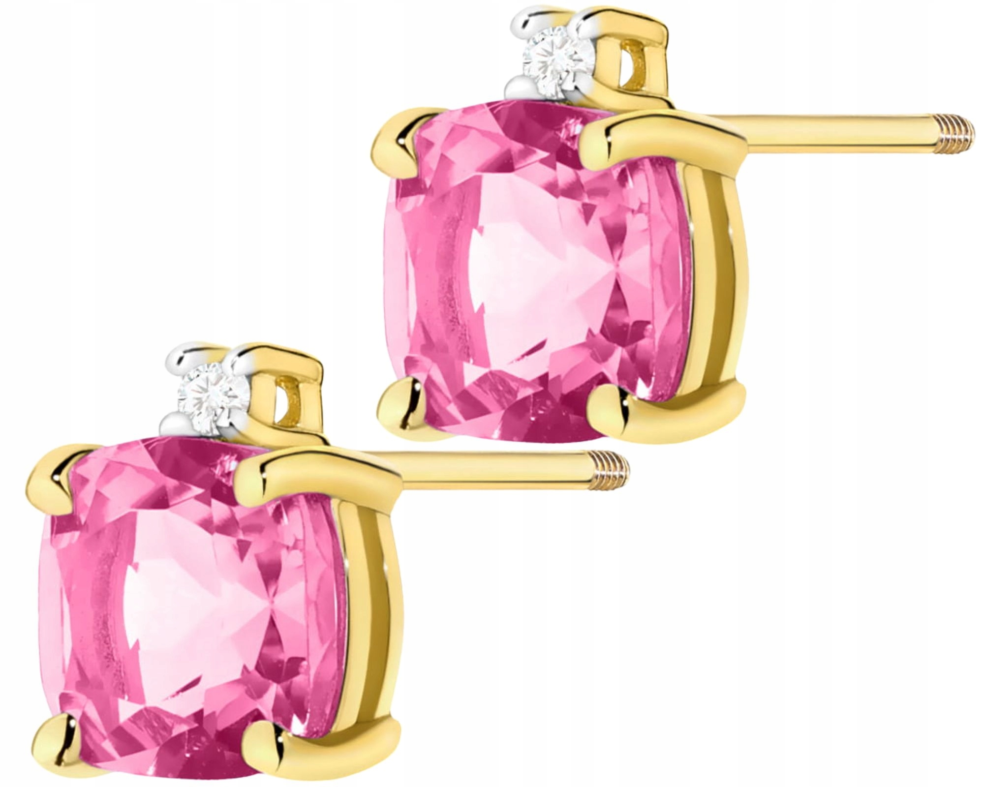 Zlaté Náušnice Růžový Topaz Briliantový Šroubovací Tyčinka Zlato 585 Dárek
