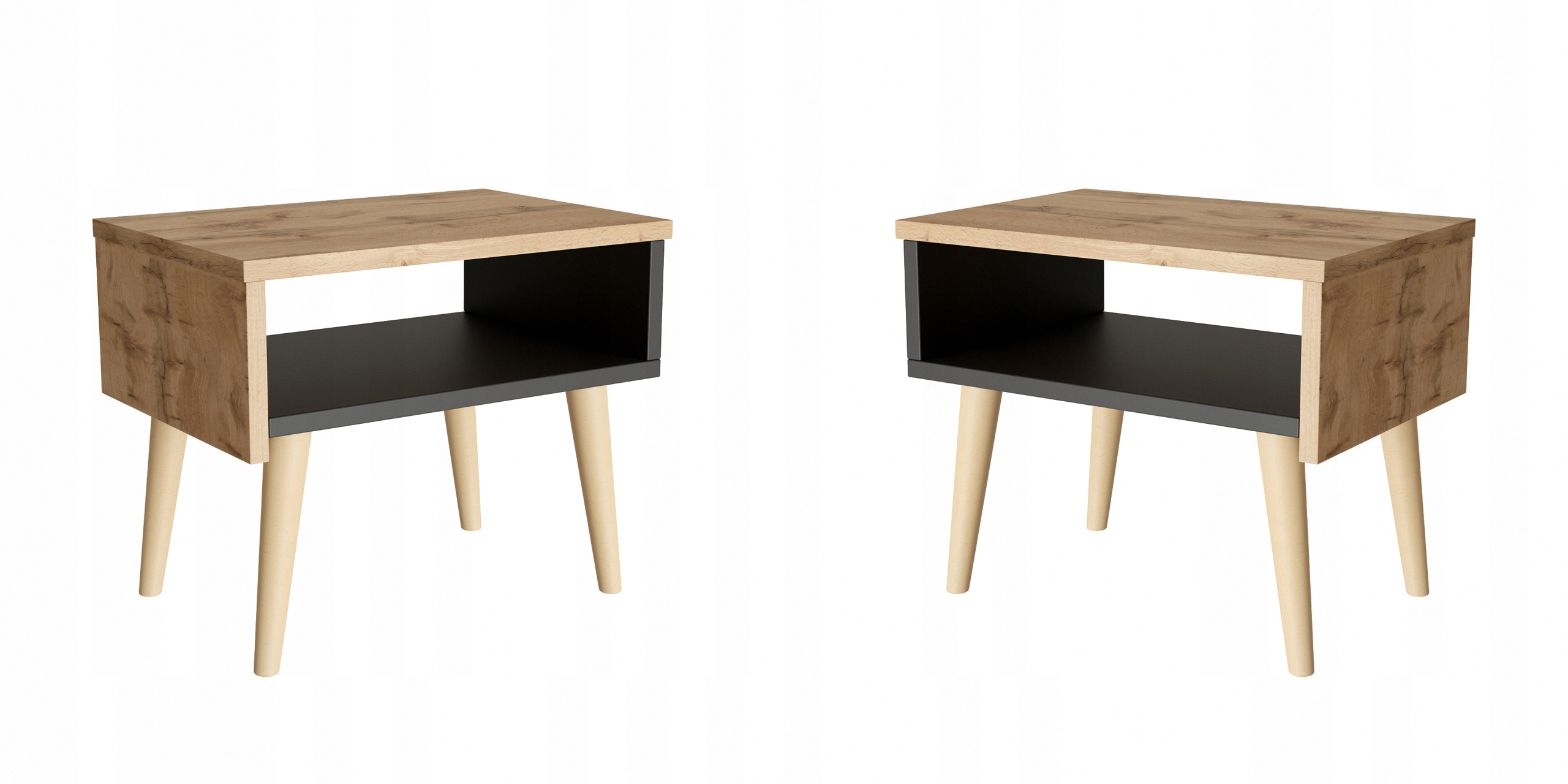 Nočná skrinka Lea 2ks škandinávsky wotan/čierny