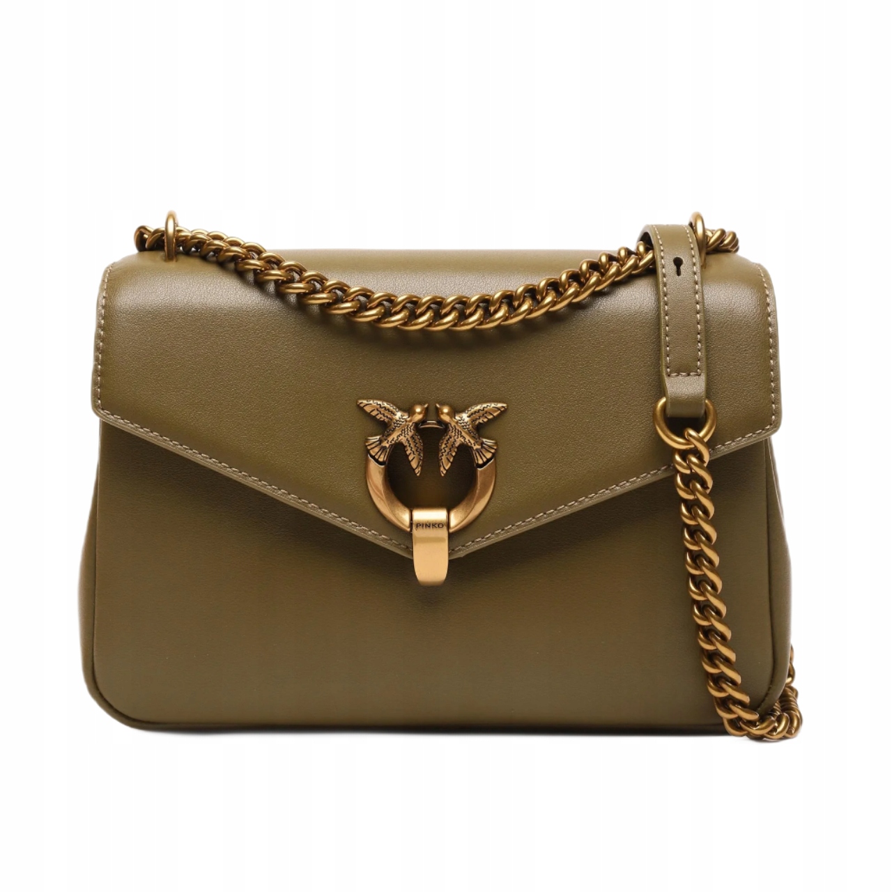 -10% PINKO TOREBKA SKÓRZANA CLASSIC CUPIDO BAG MESSENGER KHAKI