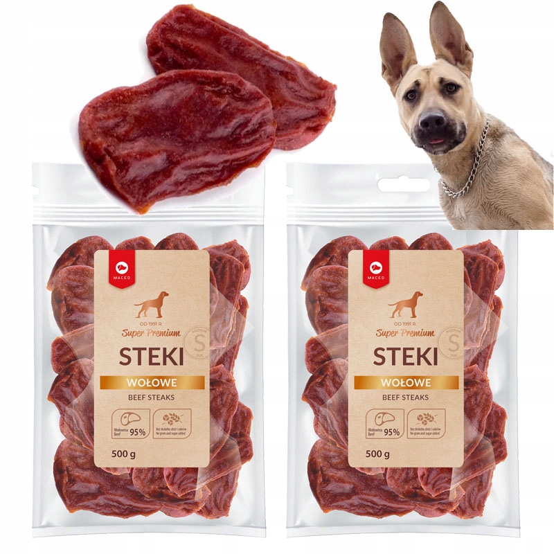 Levně Maced Hovězí Steaky 2x500G 90% Masa Svačinka Hovězí Trenérky Kousátka