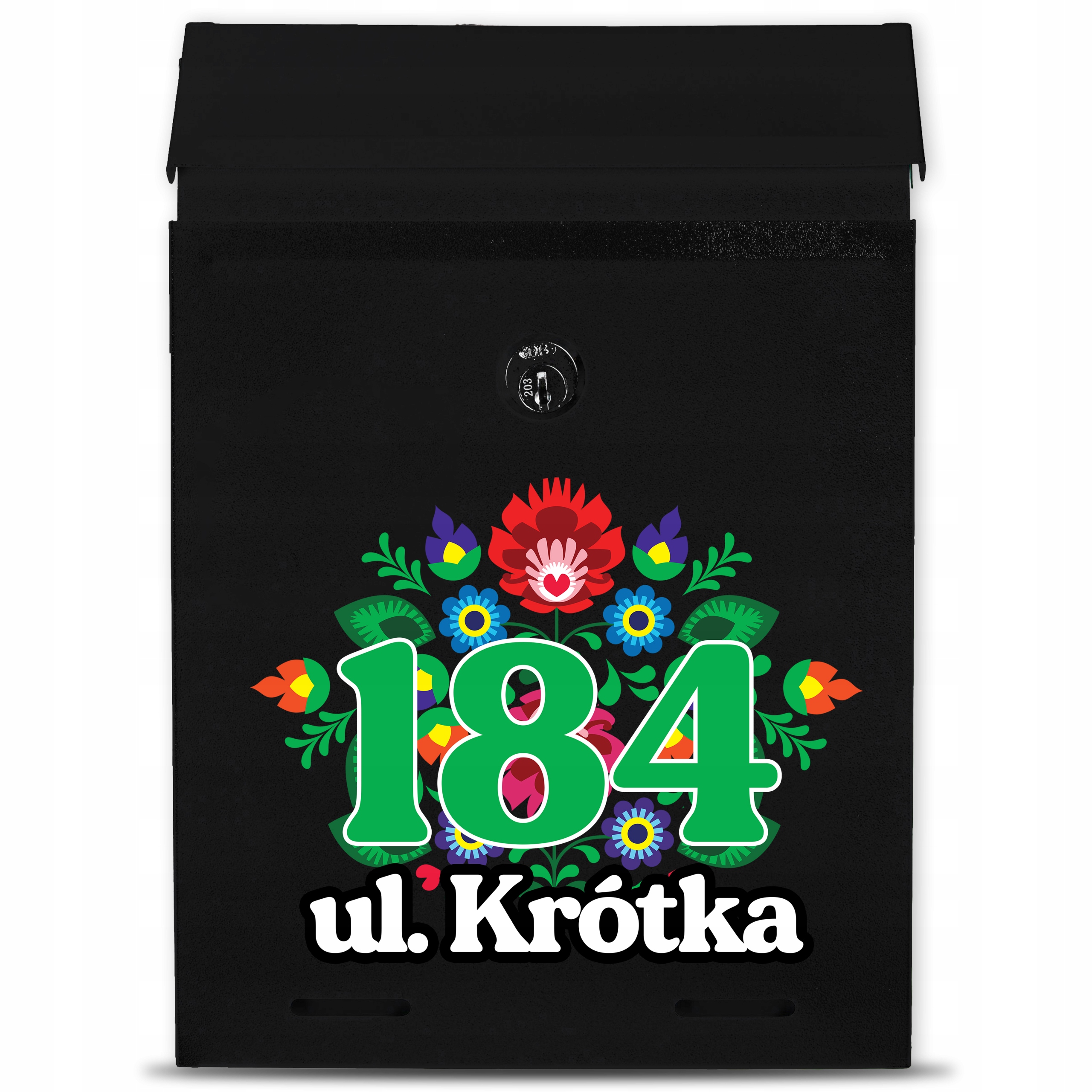 Černá matná poštovní schránka na fasádu, Lidový Styl, personalizované provedení