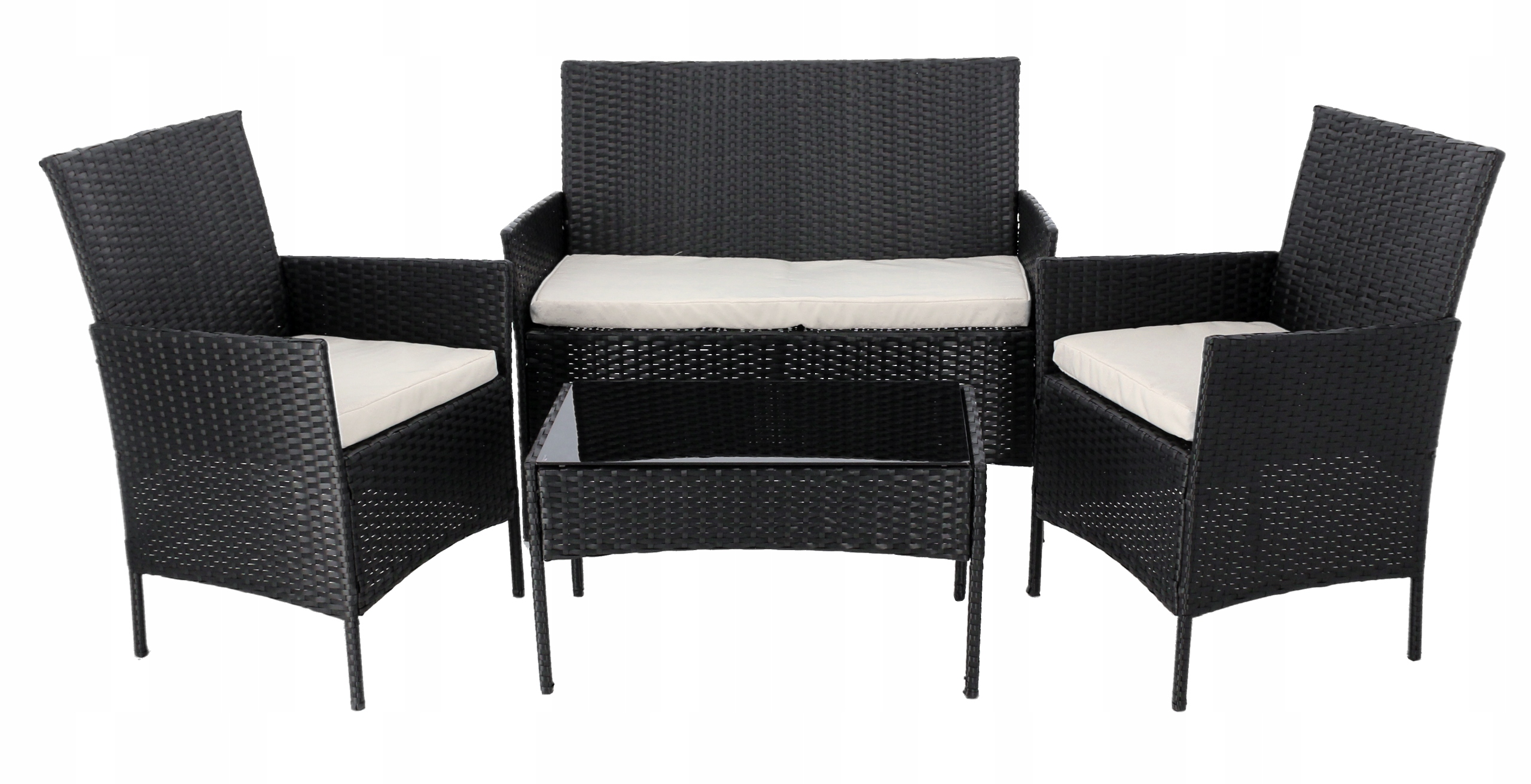 Zestaw Mebli Ogrodowych 4 Elementy Sofa 2 Fotele Ława Technorattan Czarny