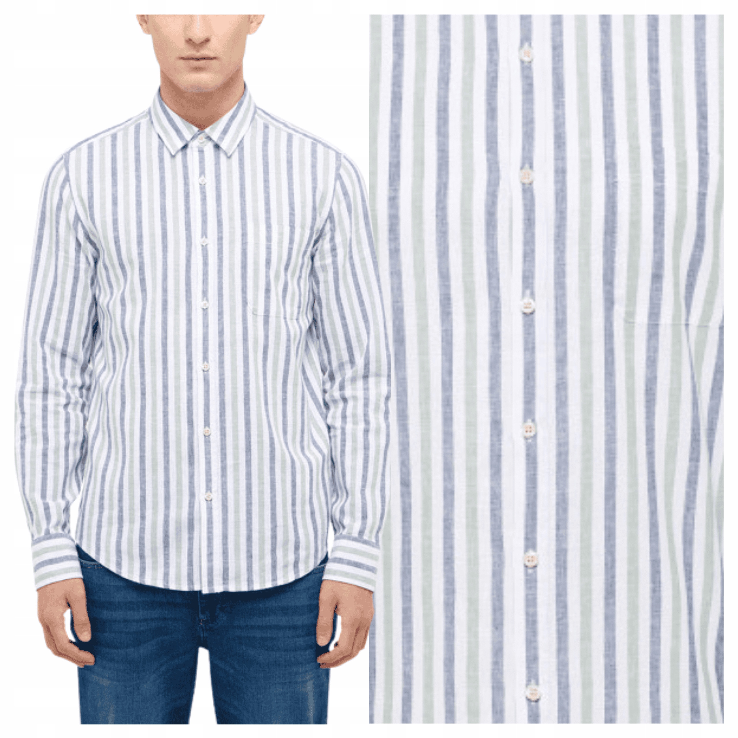 Pánská košile Mustang Rawlins Lněná bavlněná s proužky Regular Fit XL