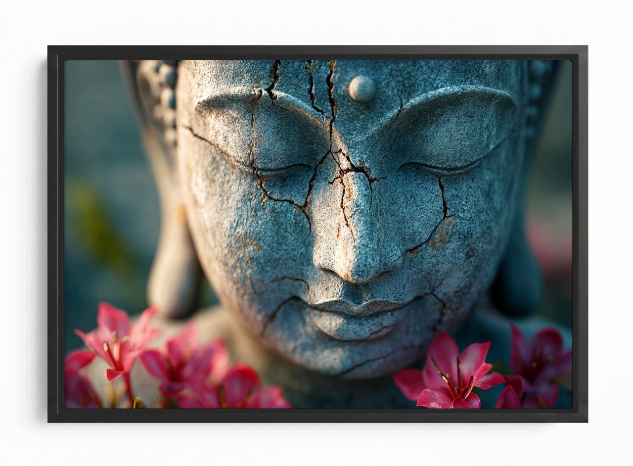 Obraz Rám Americká Krabička Socha Tvář Buddha Květiny Harmonie Zen 60x40