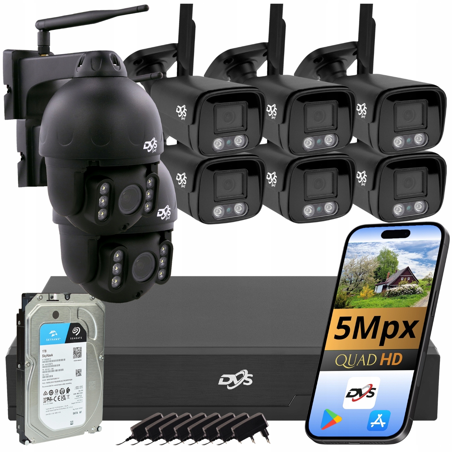 Černá Sada Kamer Pro Domácí Wifi Kamery 6 Kamer 2 Otočné Venkovní 1TB