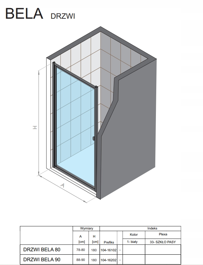 Drzwi prysznicowe wnękowe Red Shark 80 BIAŁE PASY Kod producenta 104-16111-0-33