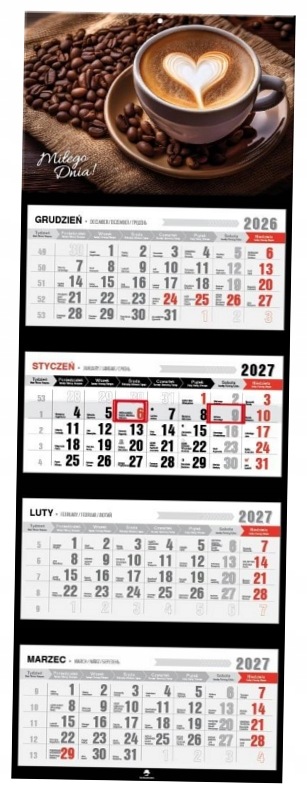 Kalendarz 2027 czterodzielny premium kawa