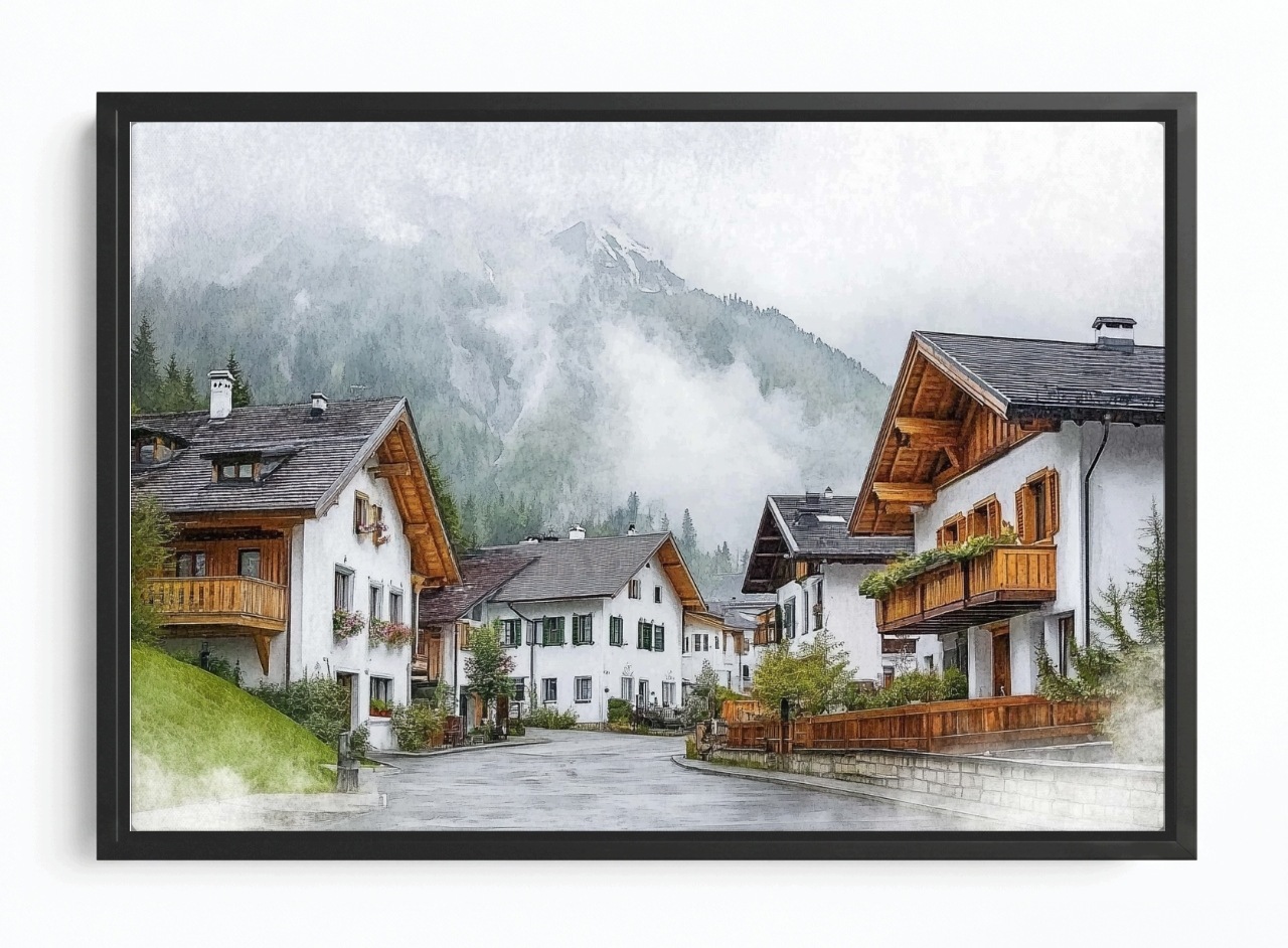 Obraz Rám American Box Alpy Rakousko Švýcarsko Pohled Na Městečko 60x40