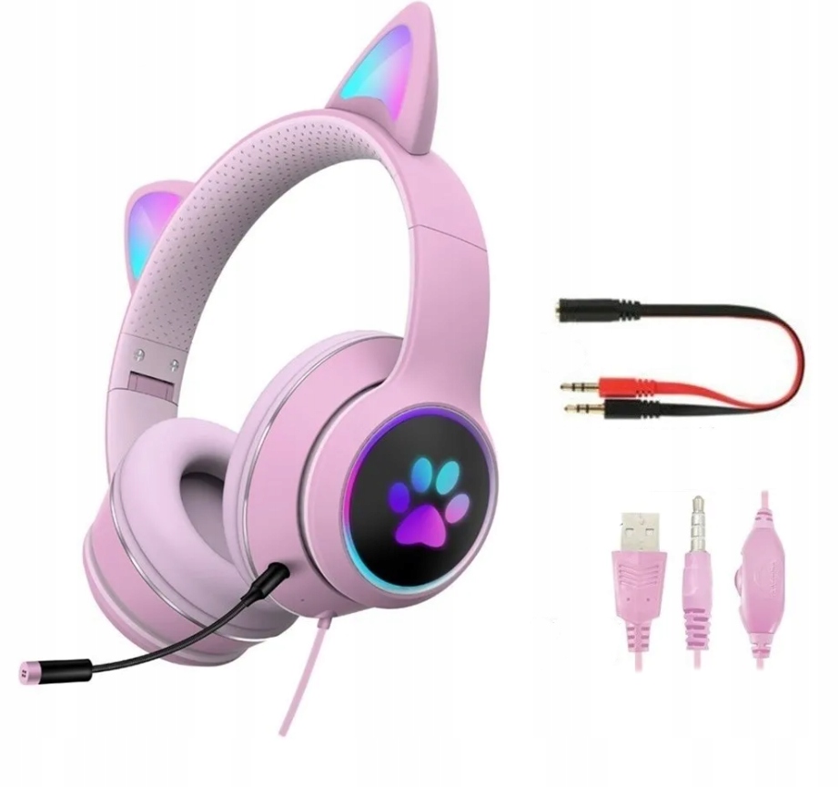 SŁUCHAWKI Z MIKROFONEM DLA GRACZY KOCIE USZY SŁUCHAWKI GAMINGOWE PRZEWODOWE Kod producenta SŁUCHAWKI DO GRY ONLINE GAMINGOWE KOCIE USZY
