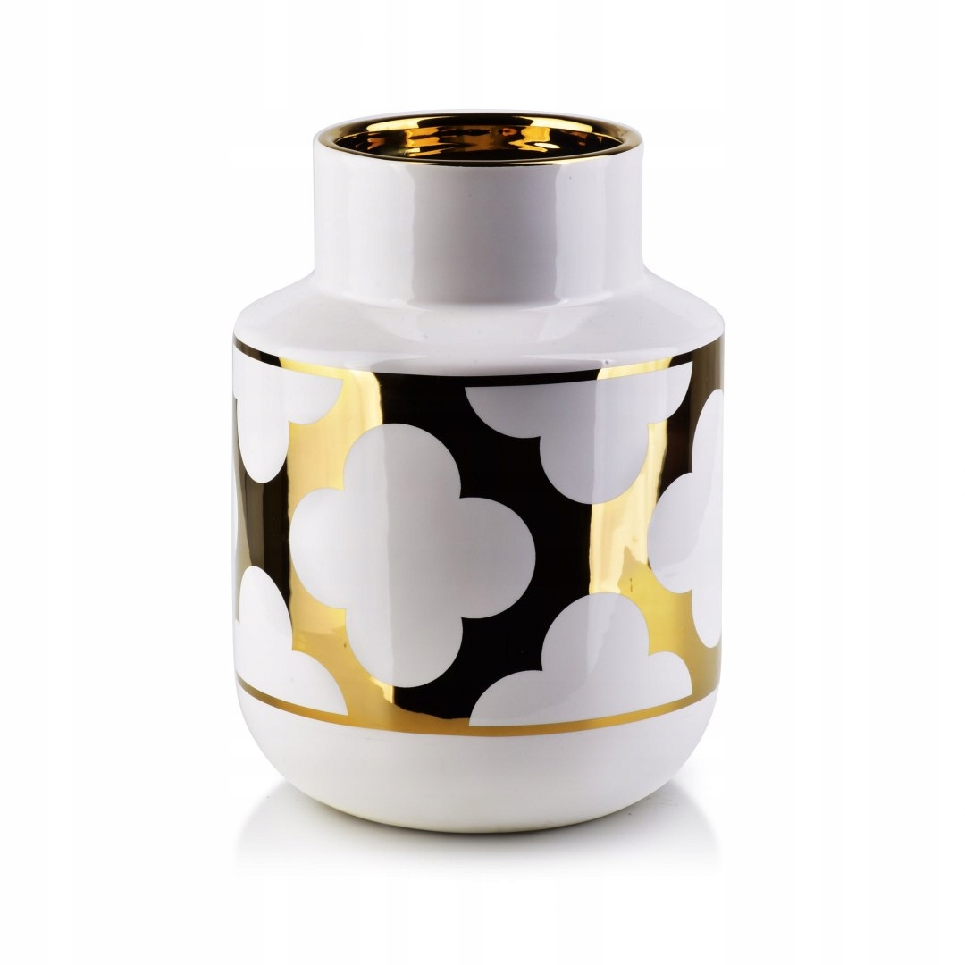 CERAMICZNY WAZON NA KWIATY BIAŁO-ZŁOTY ELEGANCKI