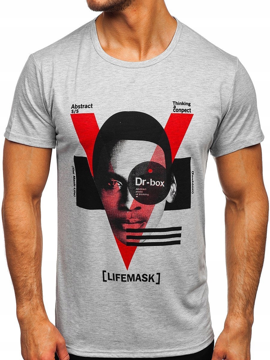 

T-shirt Męski Z Nadrukiem Szary KS2552 Denley_xl
