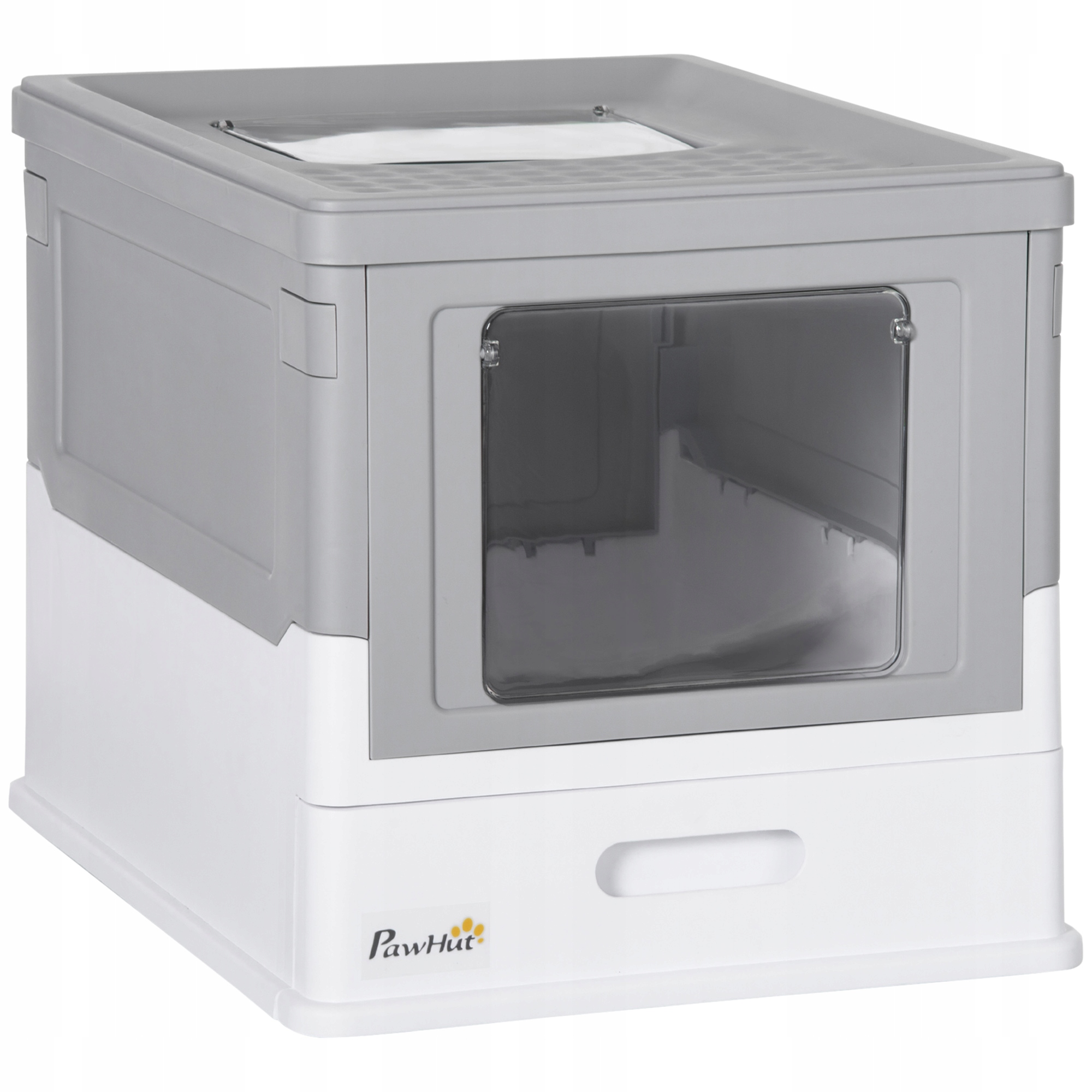 Levně toaleta pro kočky Plastový domeček s dveřmi a zásuvkou, šedý
