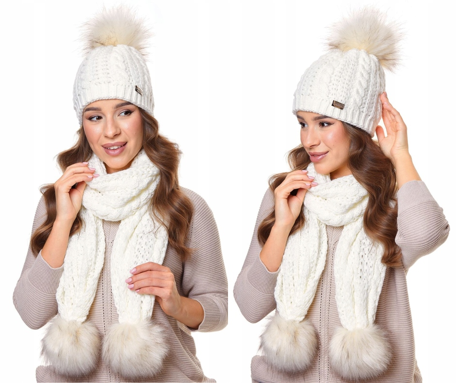 Dámská souprava: čepice s bambulí a zimní šála C99