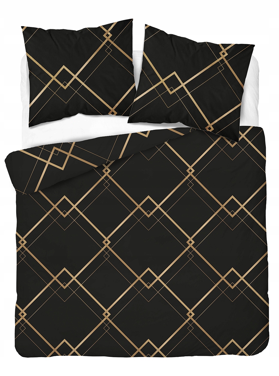 Pościel satynowa 160x200 Home Satin geometria czarna złota komplet 3 części