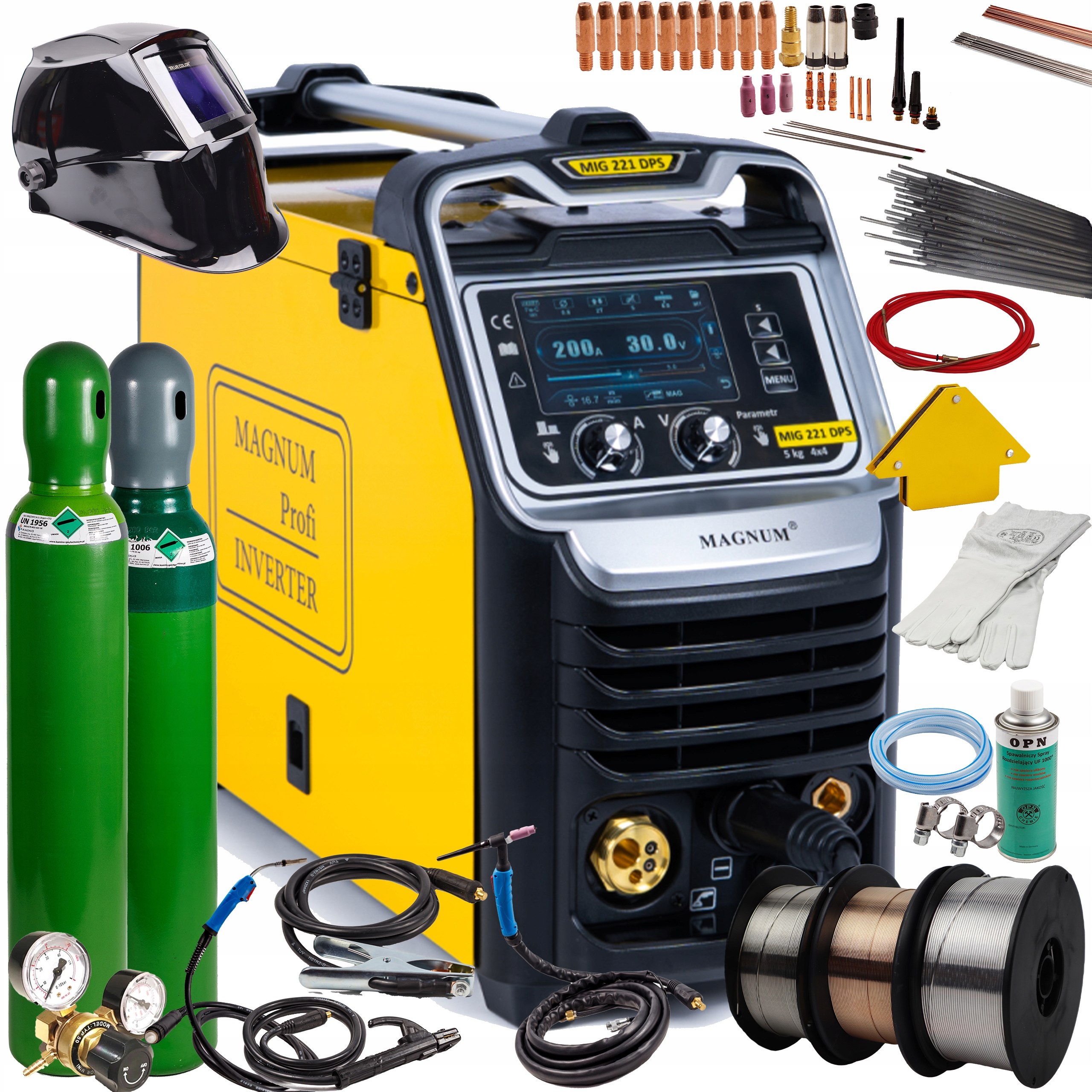 Svařovací stroj Migomat Magnum Mig 221 Dps Mag Tig Puls Synergia 200A sada 2 ks