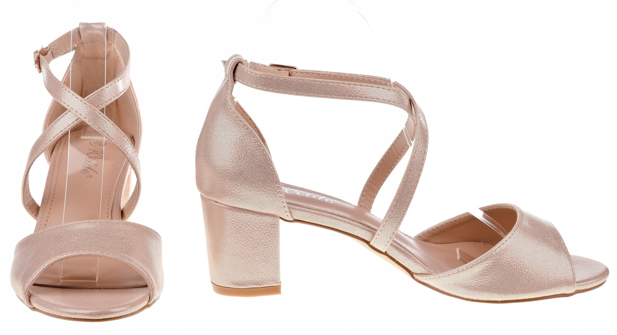 SANDAŁY NA OBCASIE SŁUPKU 6 CM. SZAMPAŃSKIE 36 Marka inna