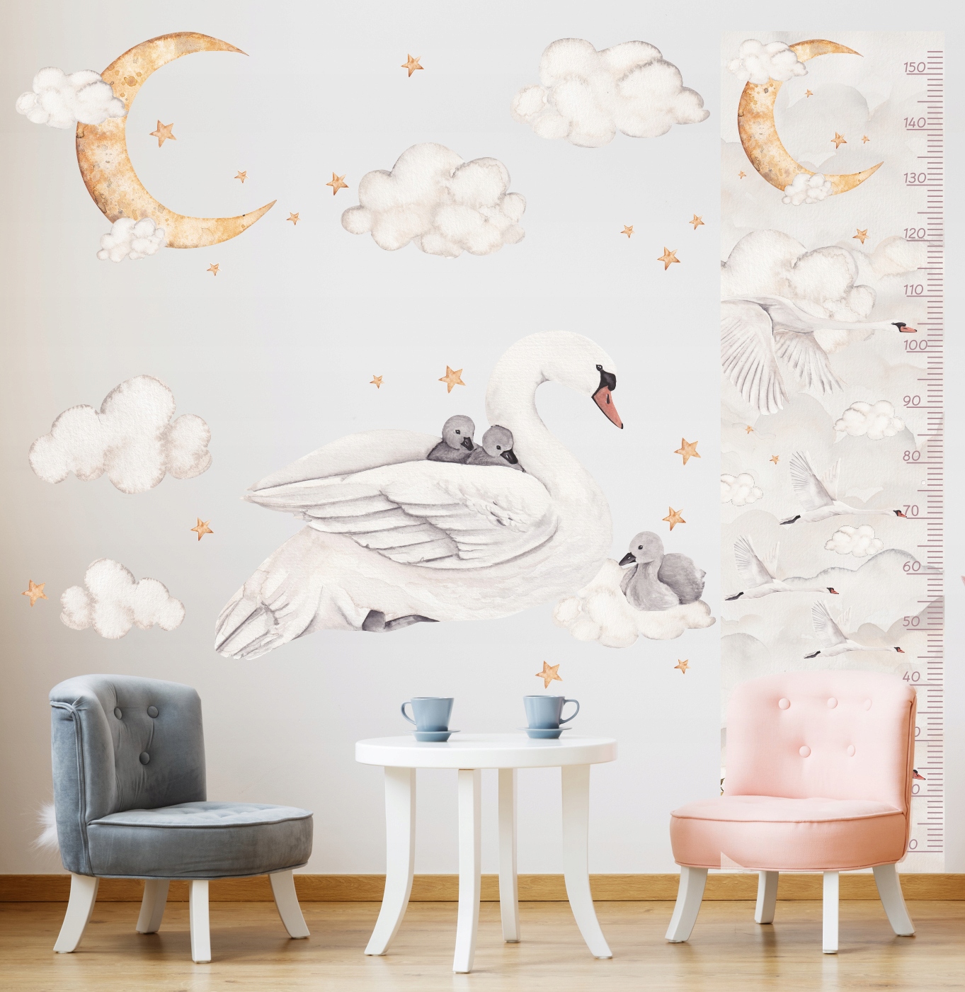 Miarka wzrostu - Łabędzie i księżyc DK149 - Naklejka na ścianę Kod producenta DK300