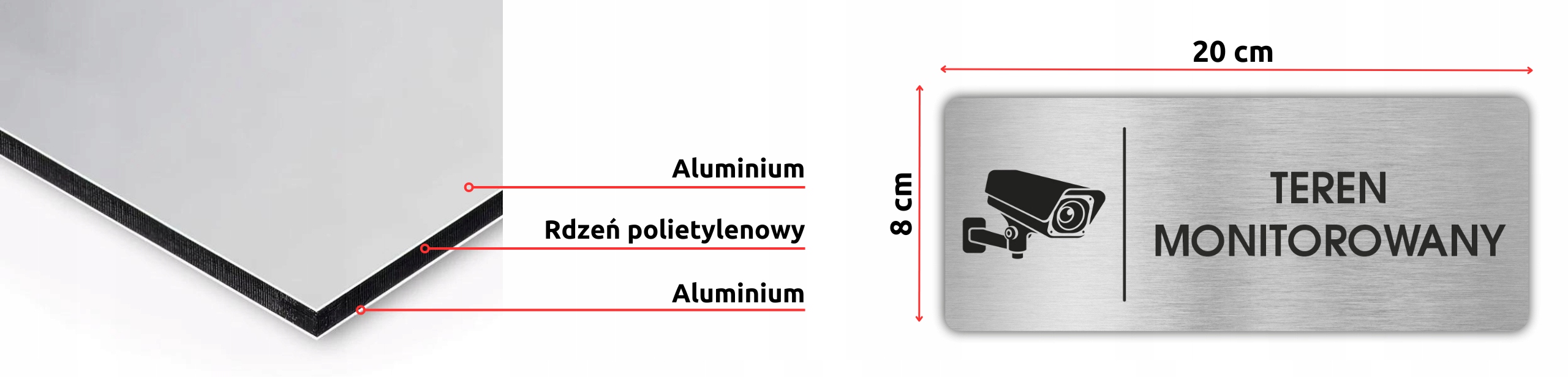 Tabliczka piktogram TEREN MONITOROWANY 20x8 cm Kod producenta TEREN20
