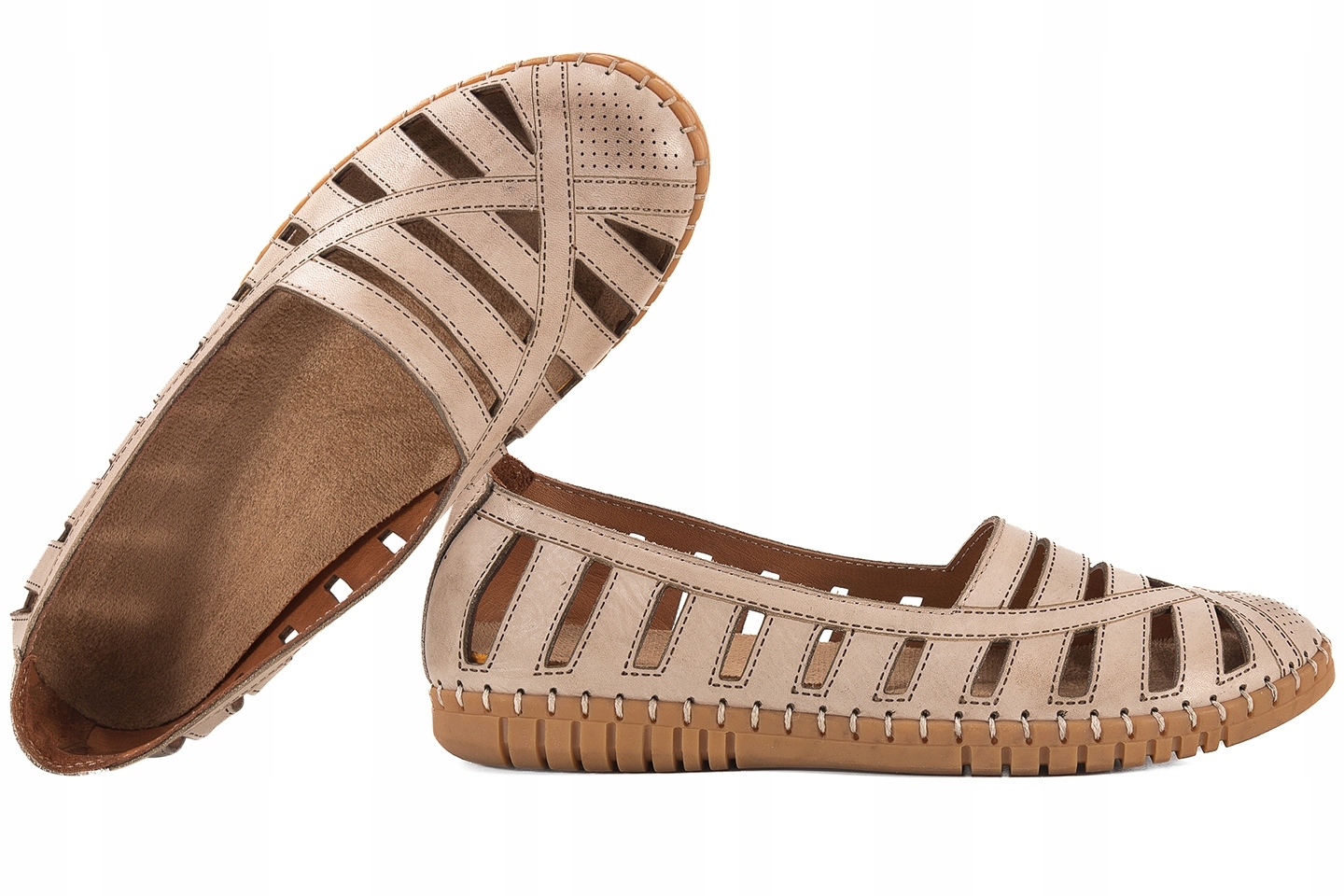 LaAzaria 6371 Baleríny Ažurové Mokasíny Dámské Kožené Polobotky béžové 36