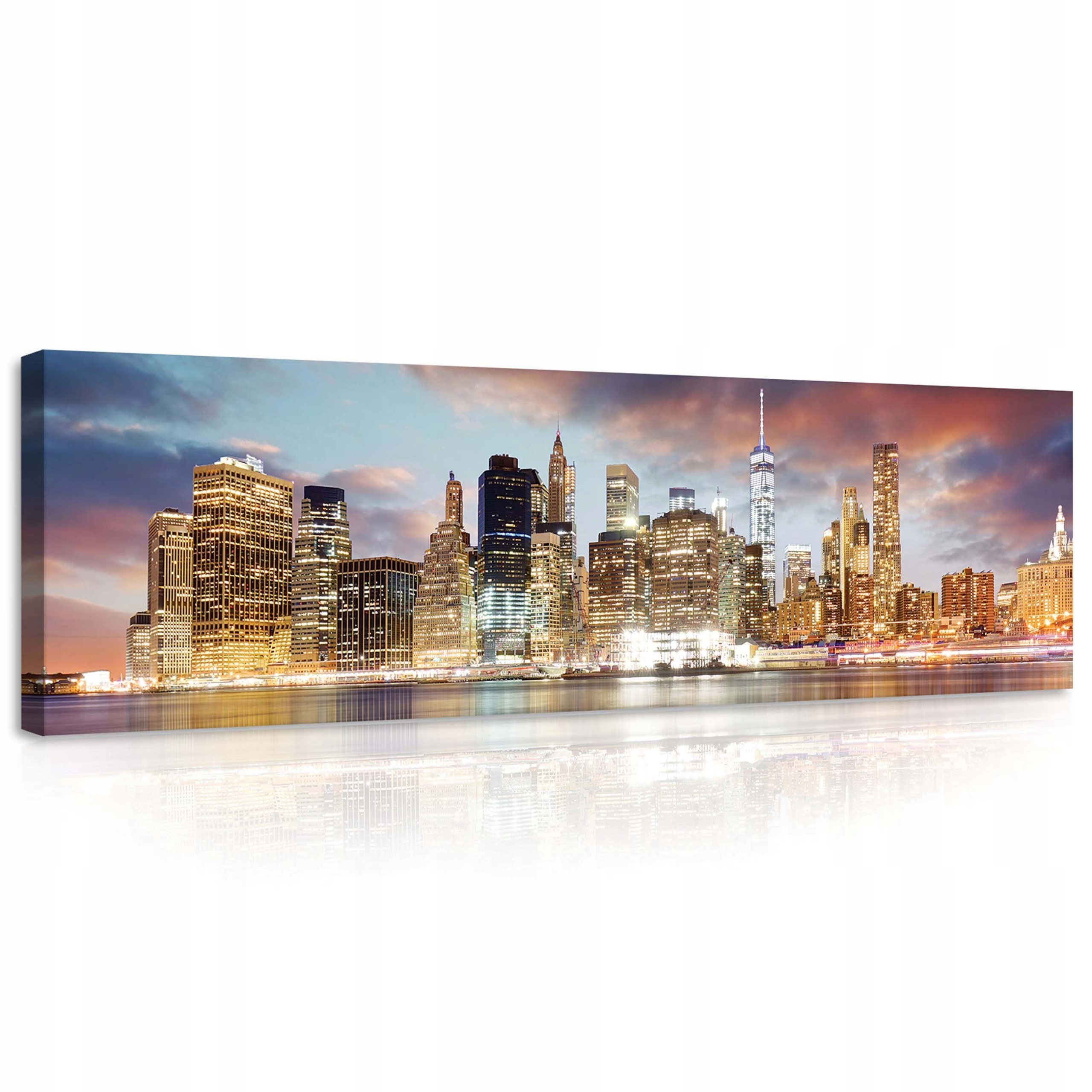 Obraz 145x45 Město v noci odraz mrakodrapů světla panorama klid
