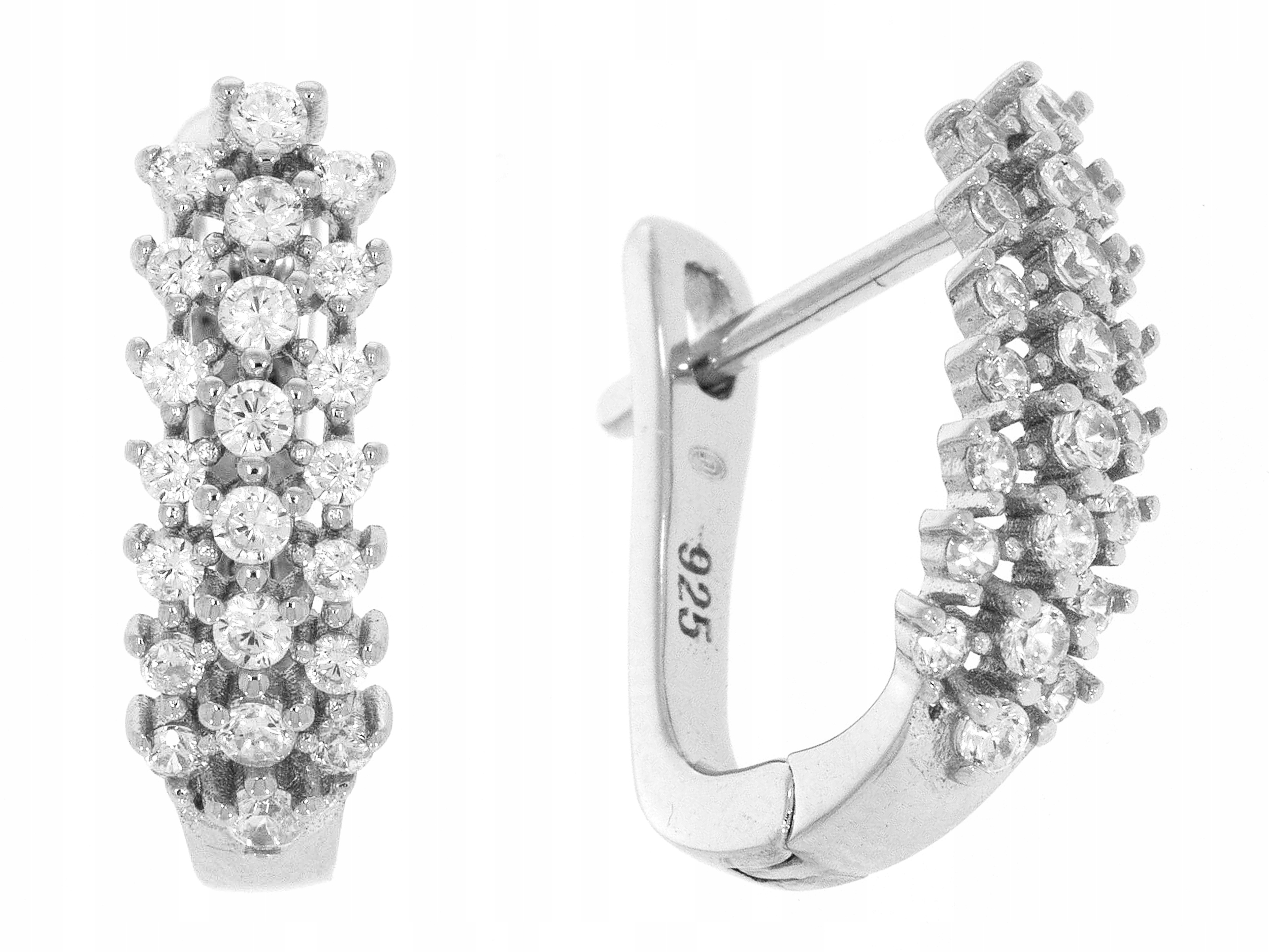 Stříbrné Náušnice Závěsné s zirkony Elegantní rhodiovaná lira Stříbro 925