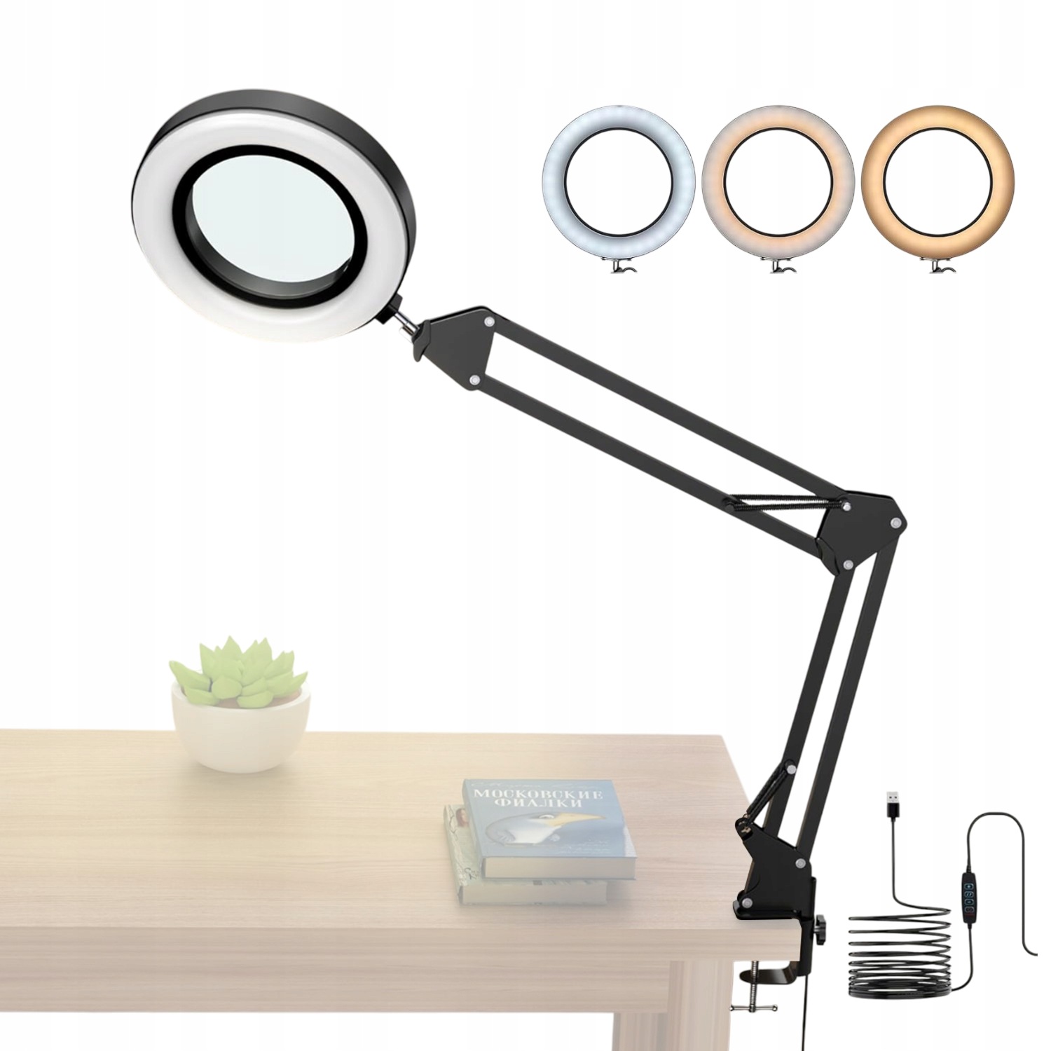 Led Kosmetická Lampa Lupa 10X Sklo 3000 6500K Pro Čtení