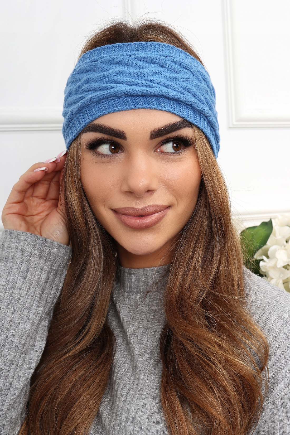 OPASKA DAMSKA NA GŁOWĘ USZY NAUSZNIKI TURBAN CZAPKA CIEPŁA SZEROKA BŁĘKITNA Marka inna