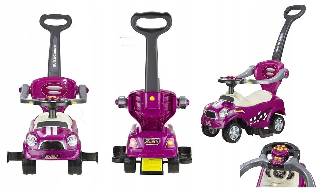 Stabilny Jeździk Pchacz Samochód Z Prowadnicą Wydaje Dźwięki Fioletowy