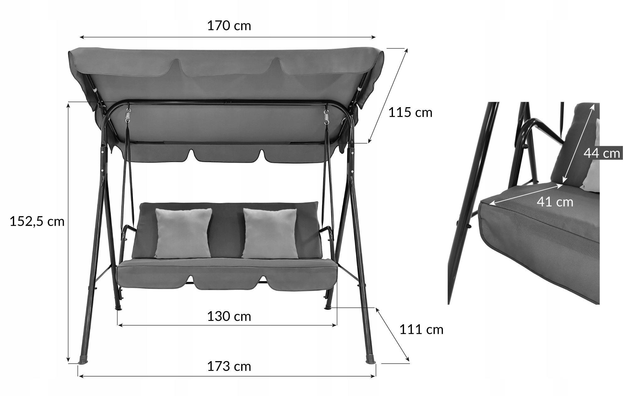 HUŚTAWKA OGRODOWA WOLNOSTOJĄCA 3 OSOBOWA ŁAWKA BUJANA DASZEK CASPI SZARA Kod producenta 5901386276377