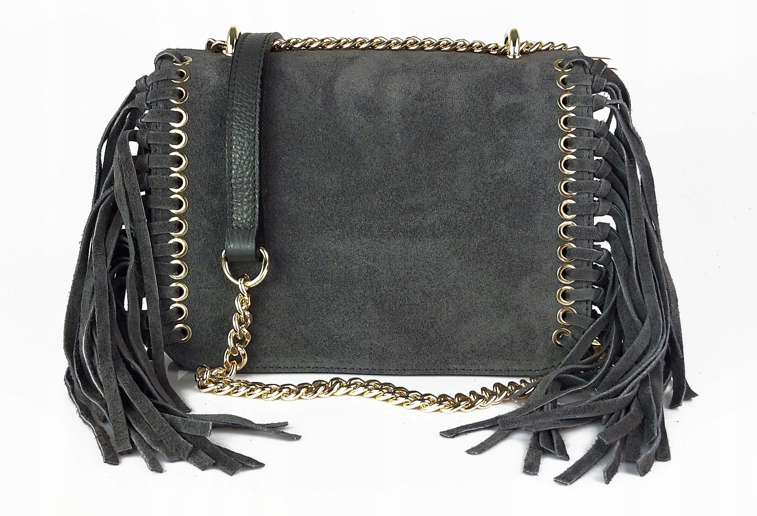 

Vera Pelle Włoska Zamszowa Listonoszka Frędzle