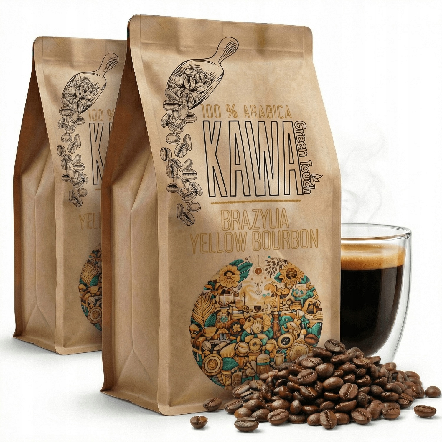 Levně Káva zrnková Brazílie Yellow Bourbon 100% arabica 2 kg Green Touch 1+1 kg