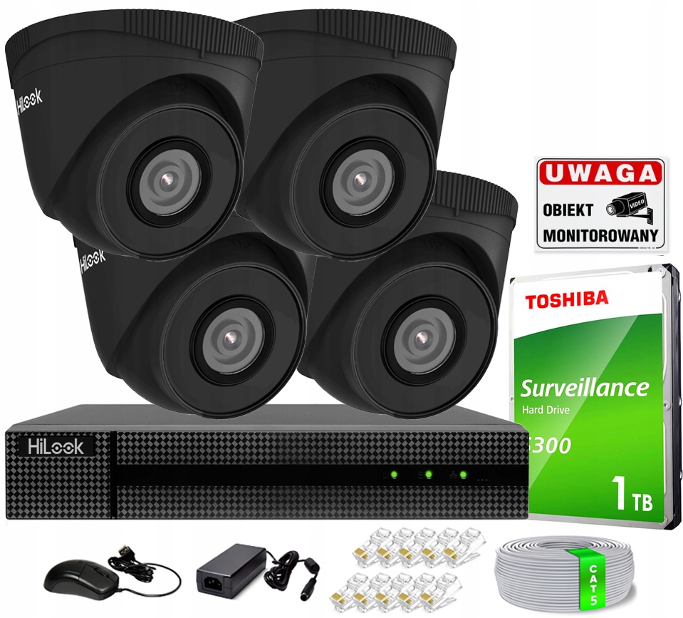 Zestaw Monitoringu IP 4 Kamery 5MPx IR30m Rejestrator HiLook 8 Kanałów PoE